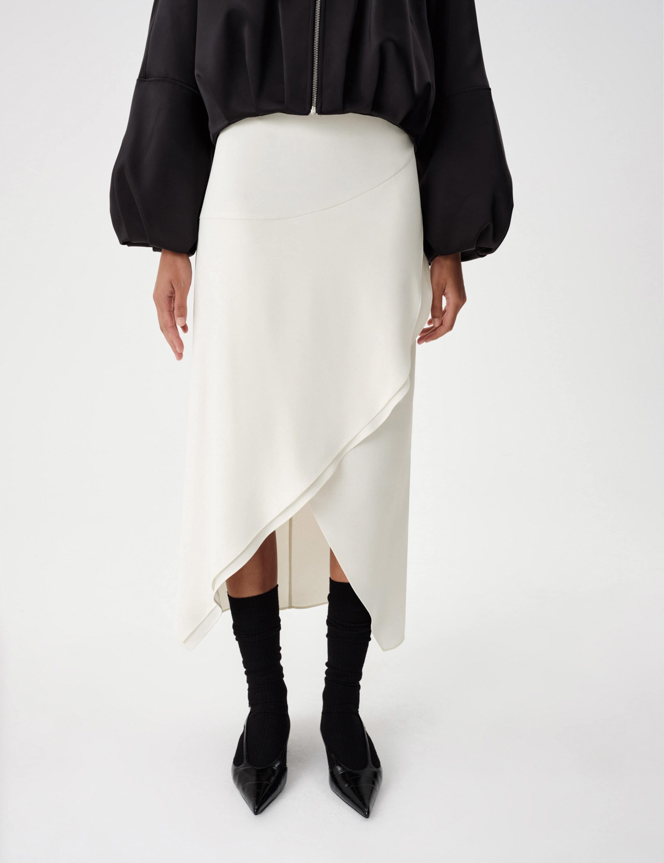 Satin Draped Asymmetric Midi Wrap Skirt 4 of 5