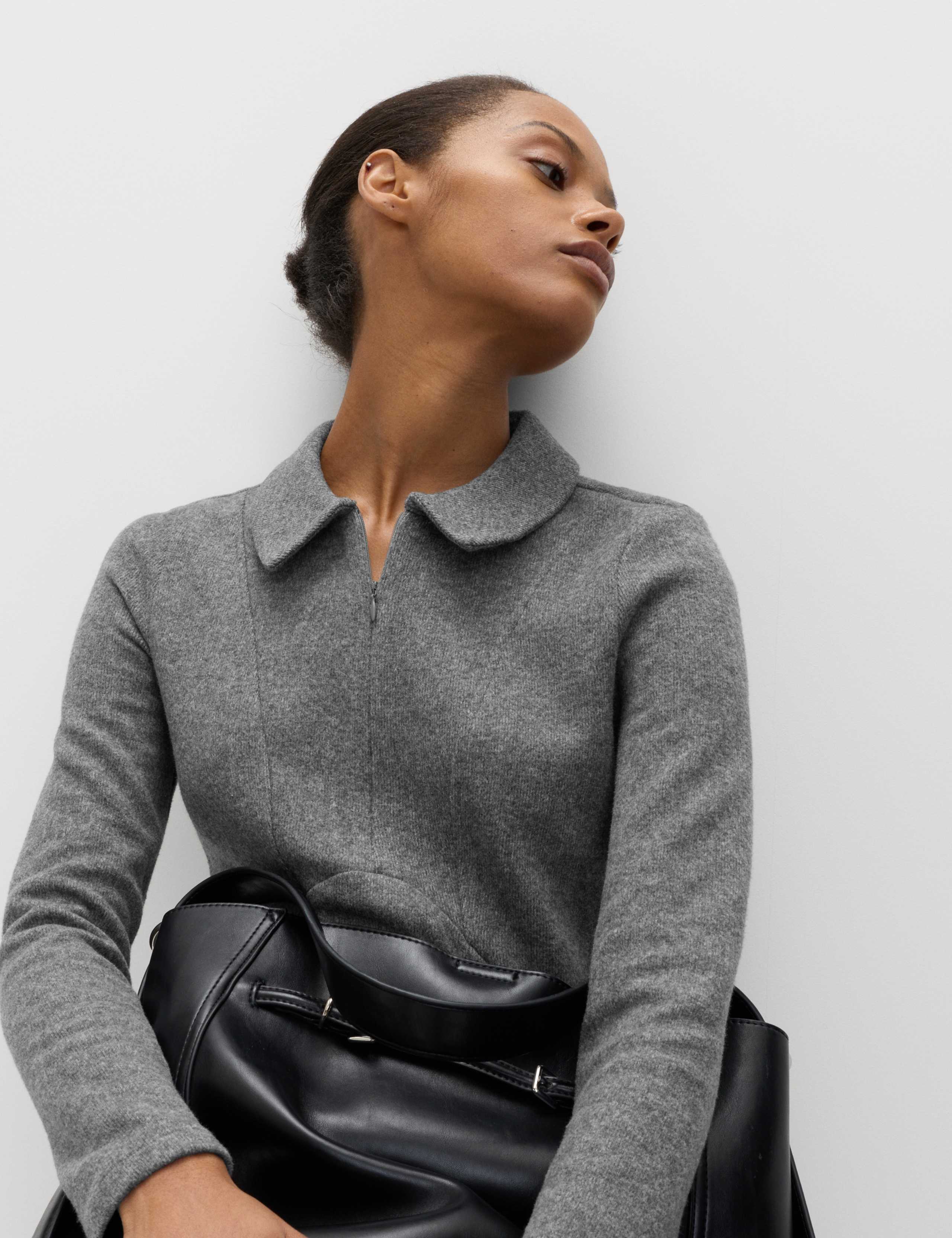 Cotton Blend Cosy Collared Mini Skater Dress 4 of 6