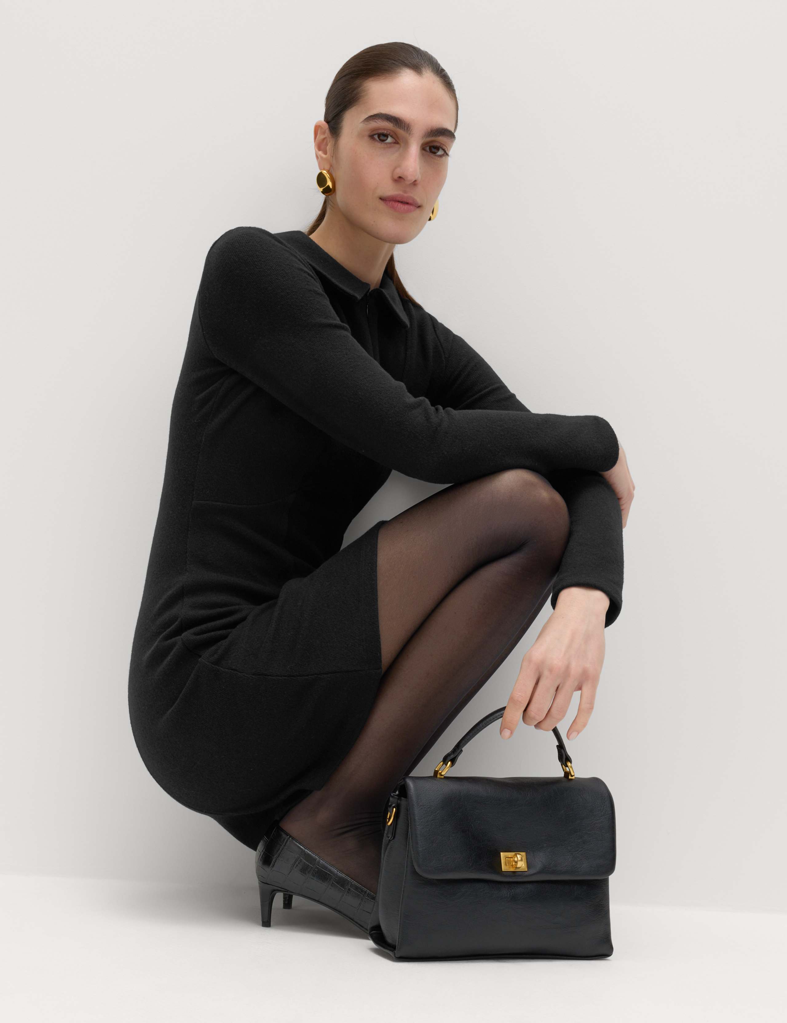 Cotton Blend Cosy Collared Mini Skater Dress 1 of 6