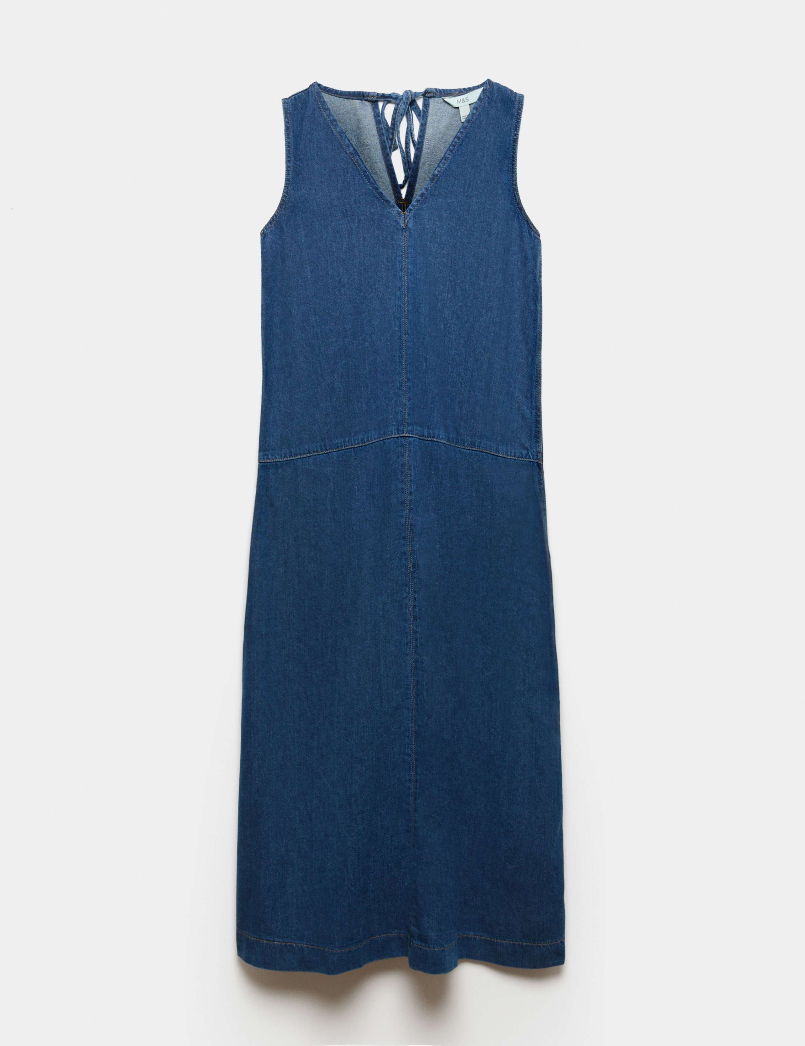 Denim V-Neck Tie Detail Midi Relaxed Dress 1 of 1