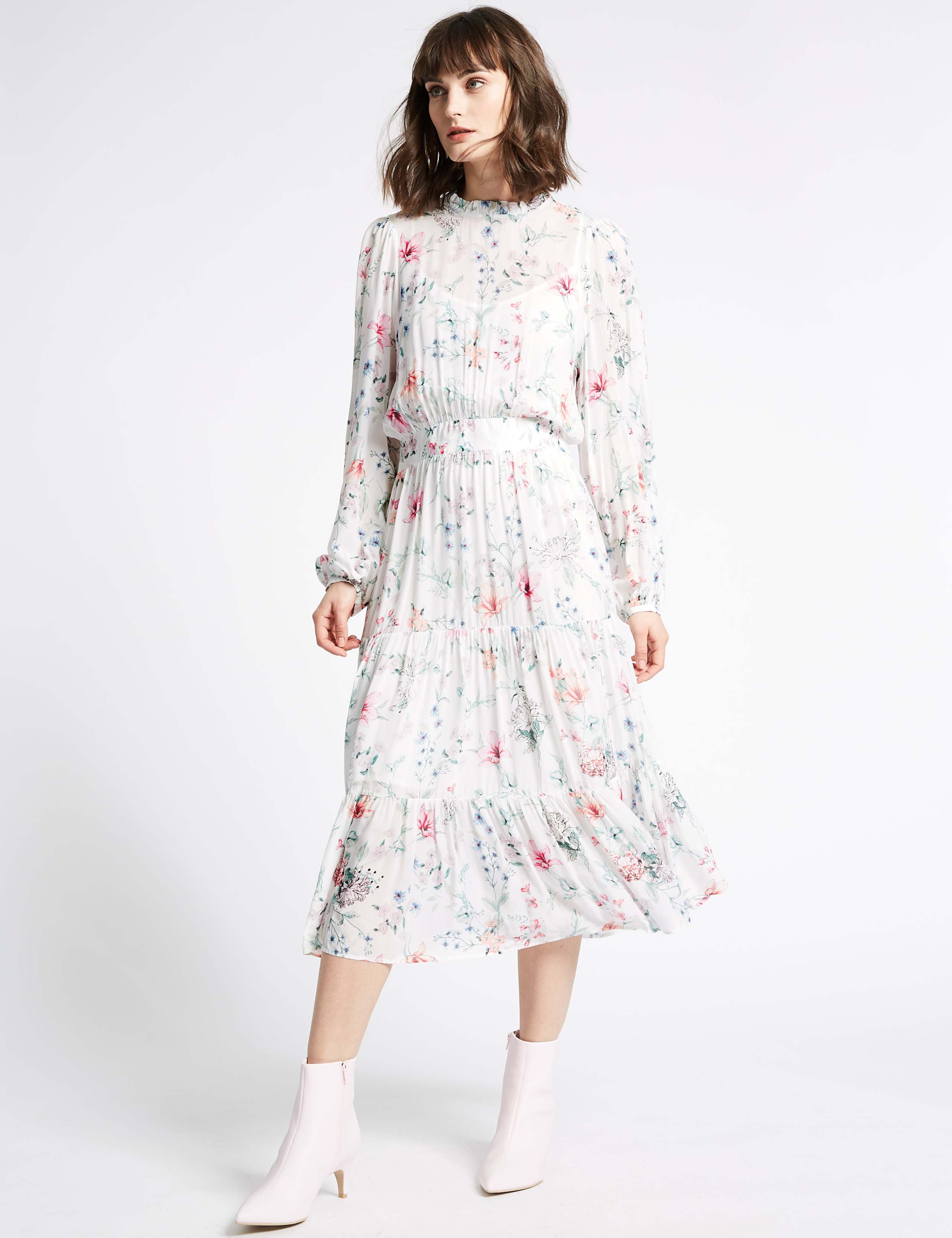 Floral Print Long Sleeve Midi Dress 1 of 5