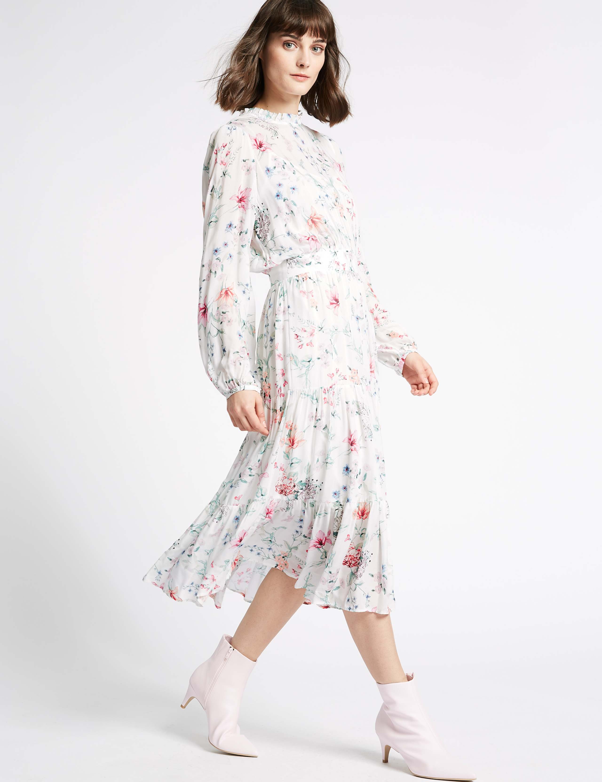 Floral Print Long Sleeve Midi Dress 3 of 5