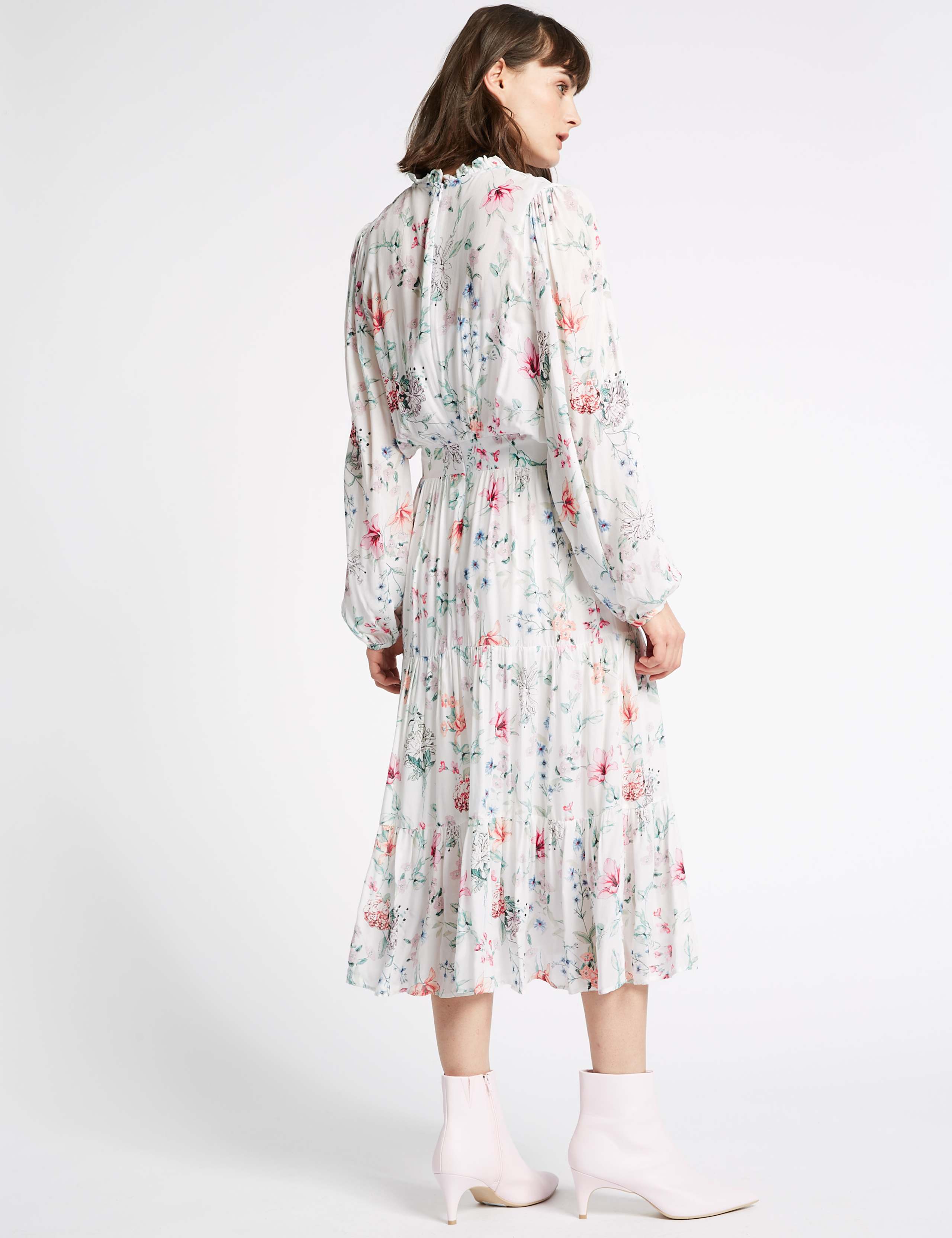 Floral Print Long Sleeve Midi Dress 4 of 5