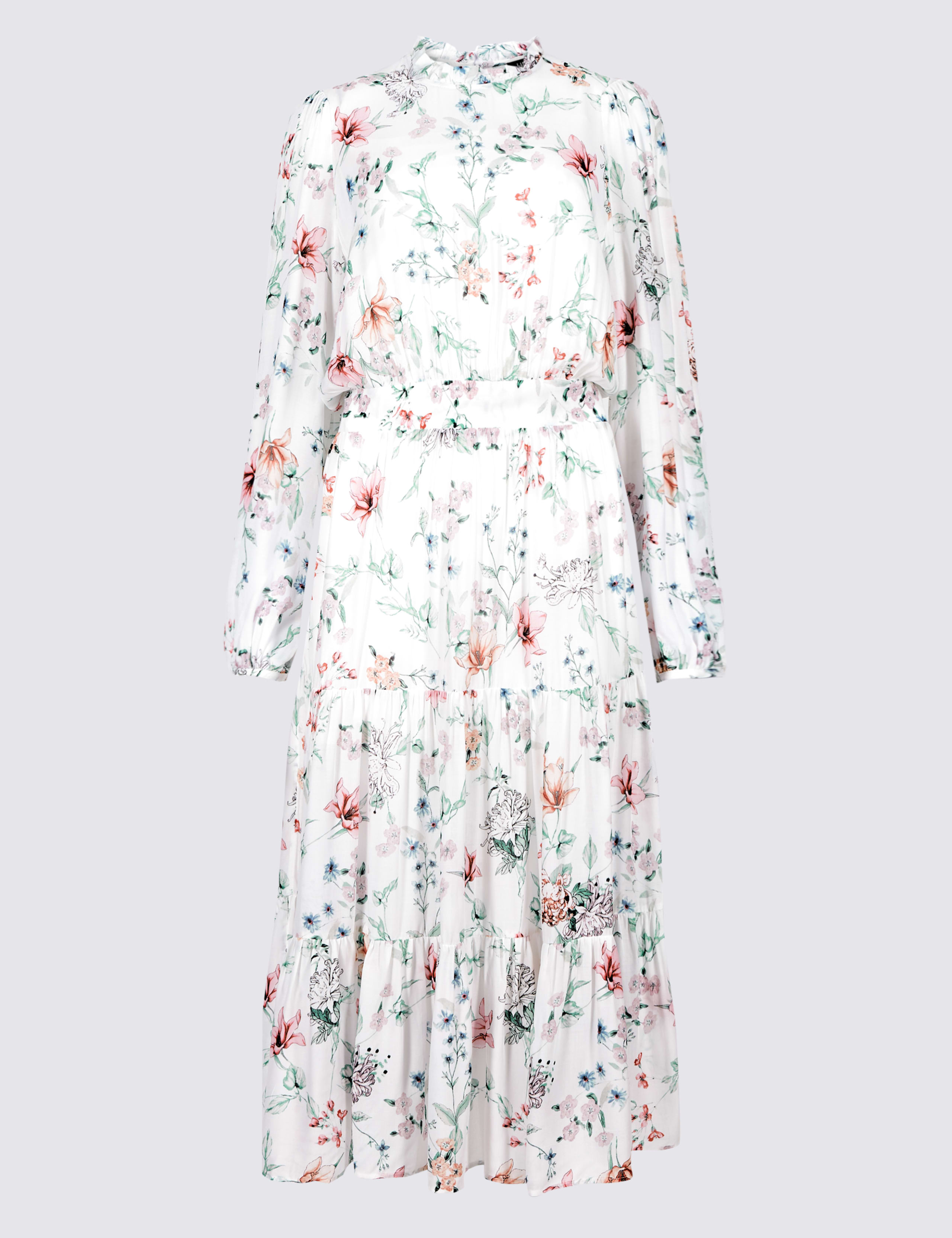 Floral Print Long Sleeve Midi Dress 2 of 5