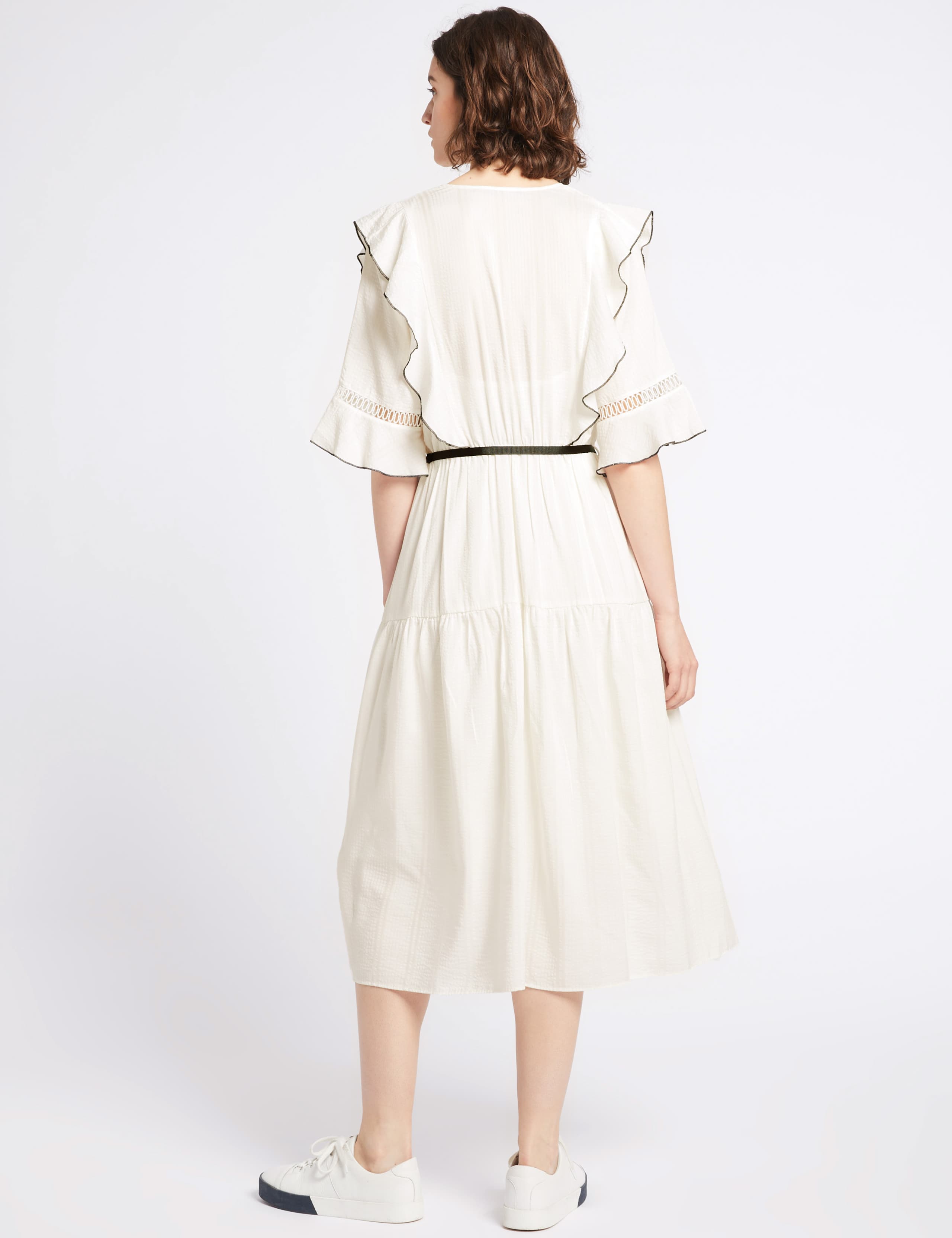 Seersucker Insert Half Sleeve Midi Tea Dress 4 of 6