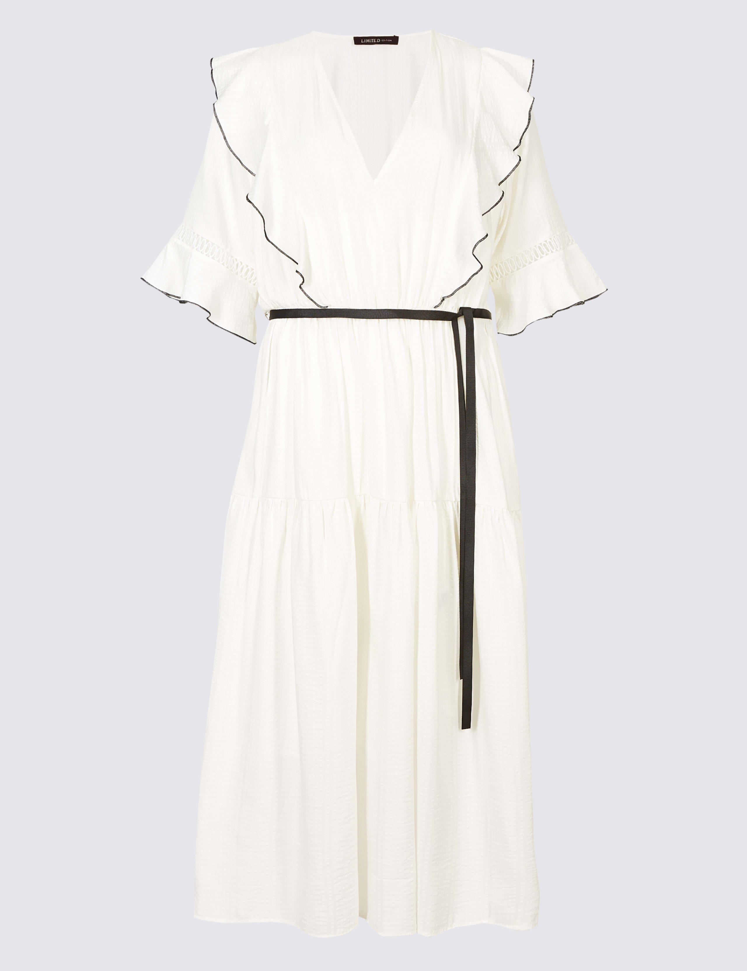 Seersucker Insert Half Sleeve Midi Tea Dress 2 of 6