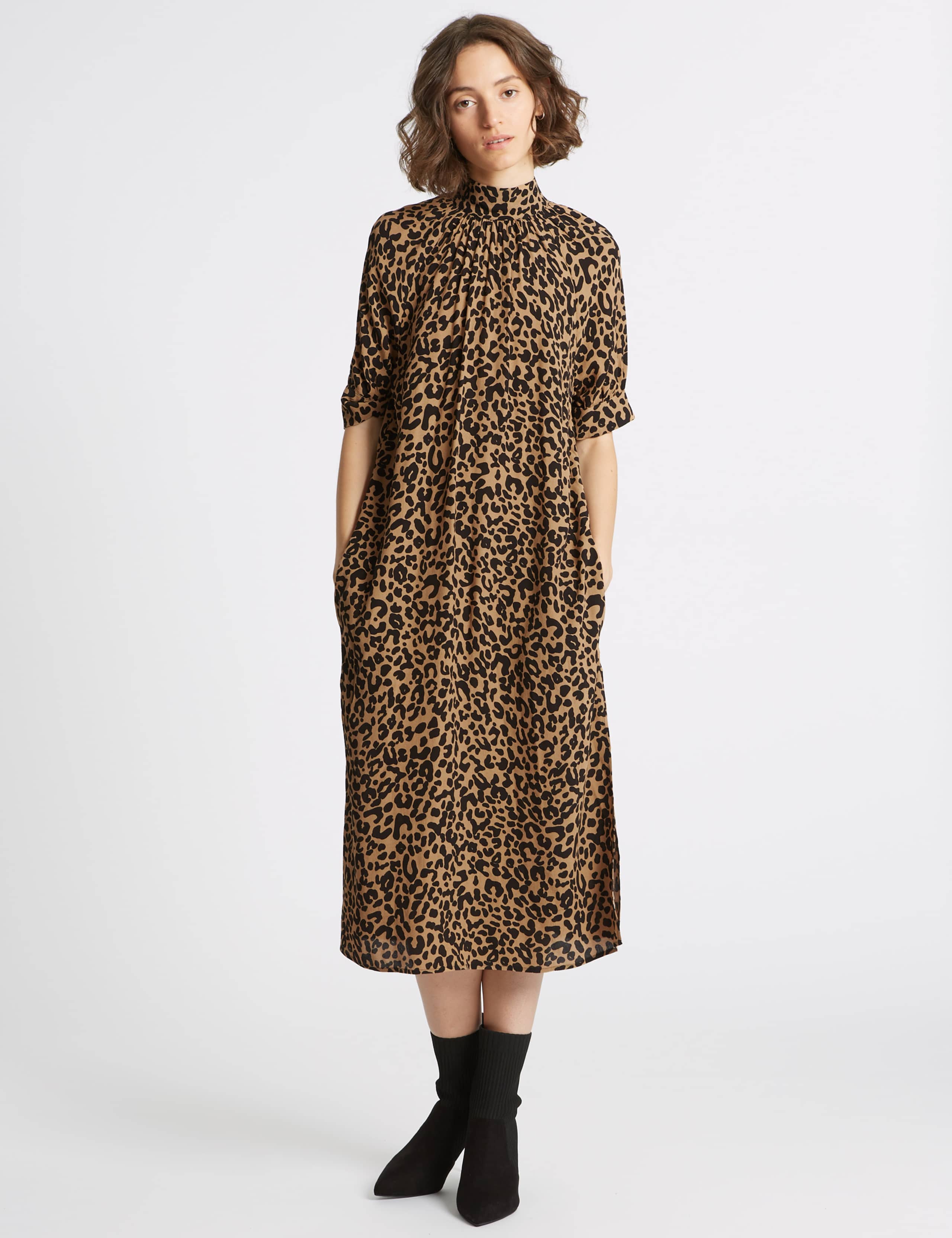 Animal Print Half Sleeve Shift Midi Dress Limited Edition M&S IE
