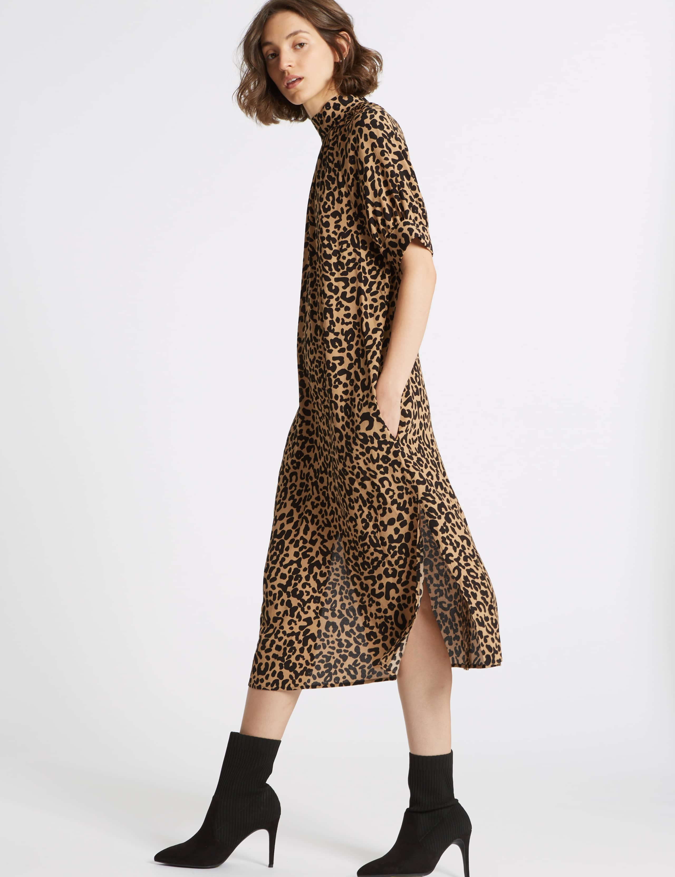Animal Print Half Sleeve Shift Midi Dress 2 of 4