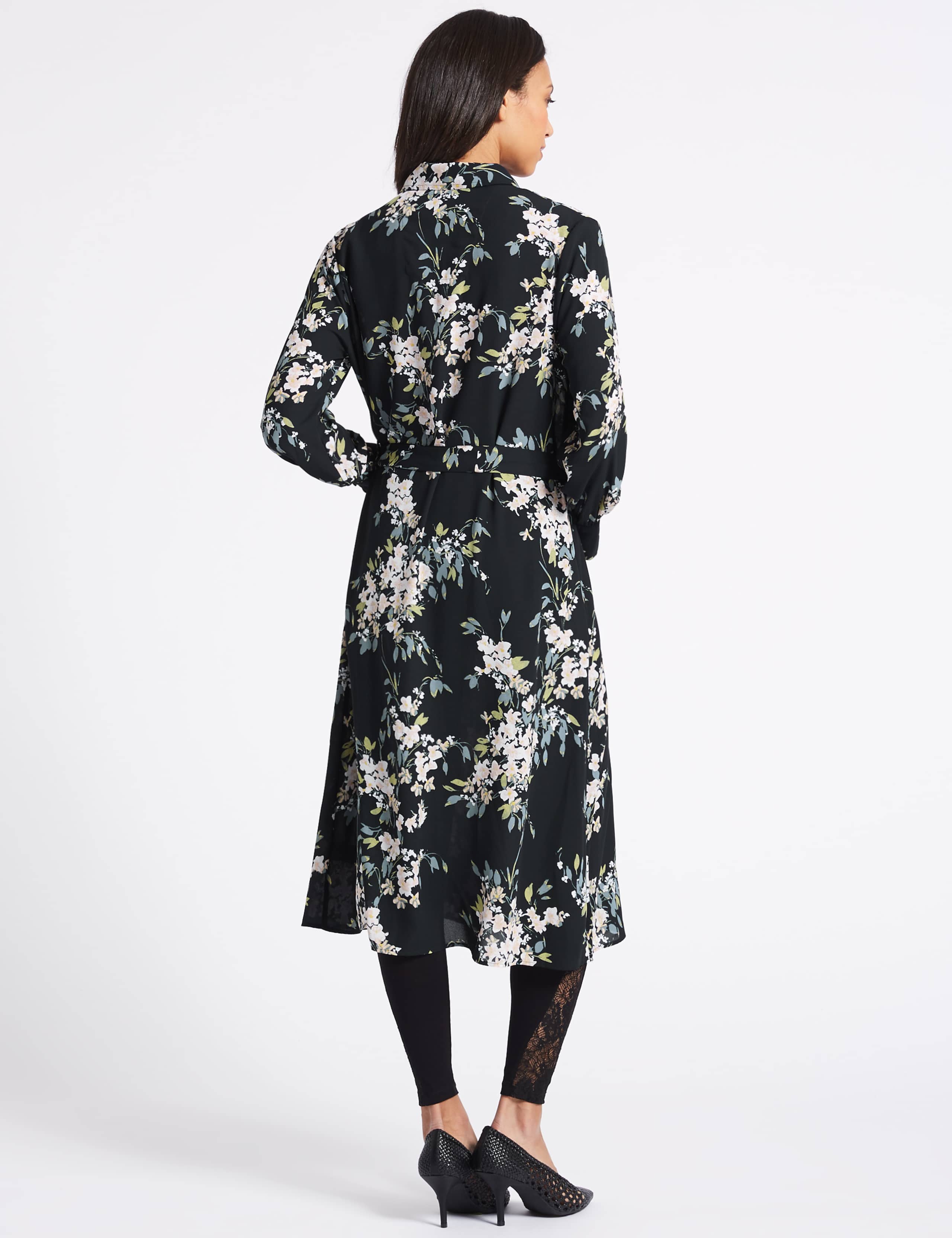 Floral Print Long Sleeve Shift Midi Dress 3 of 3