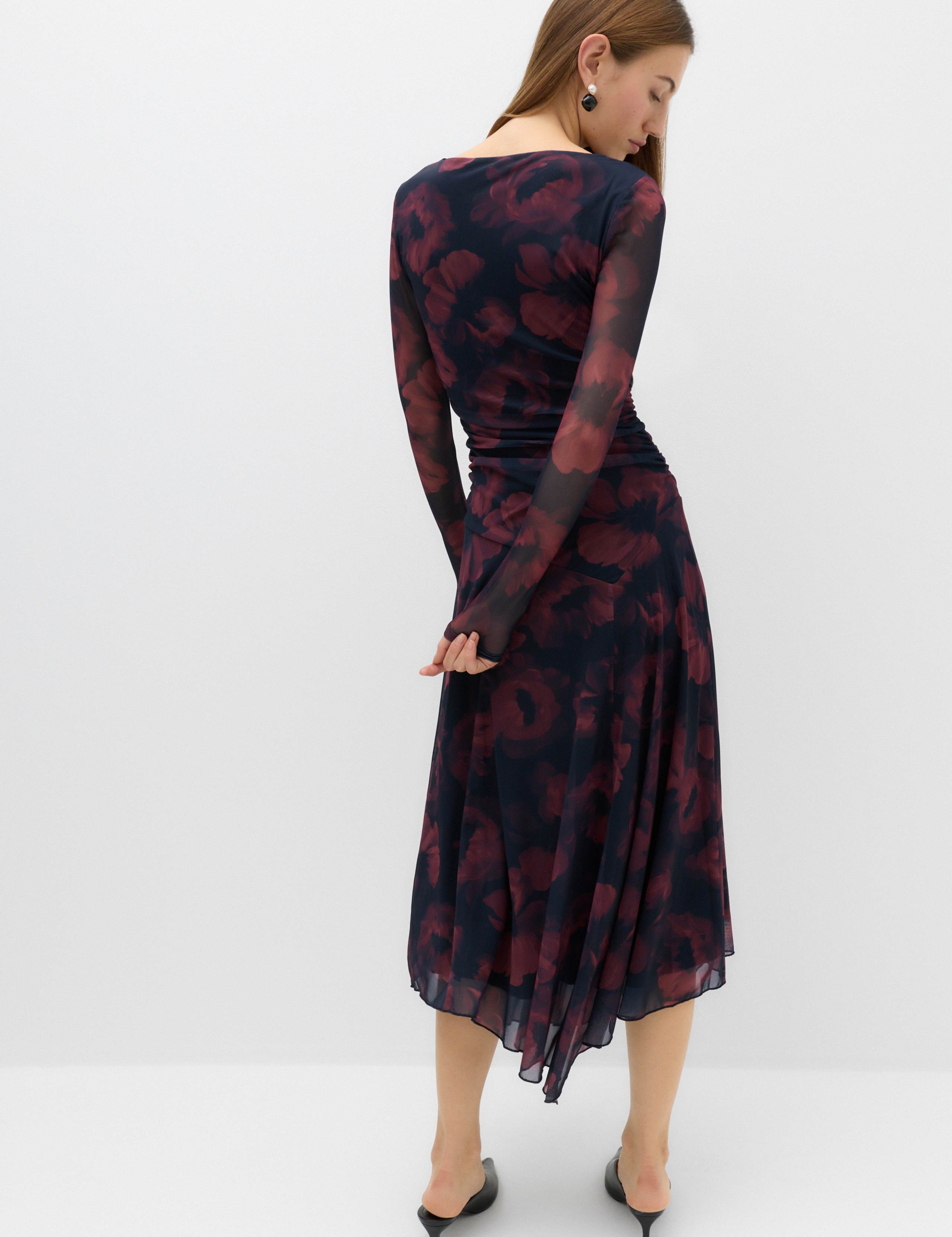 Mesh Floral Asymmetric Hem Midaxi Waisted Dress 4 of 7
