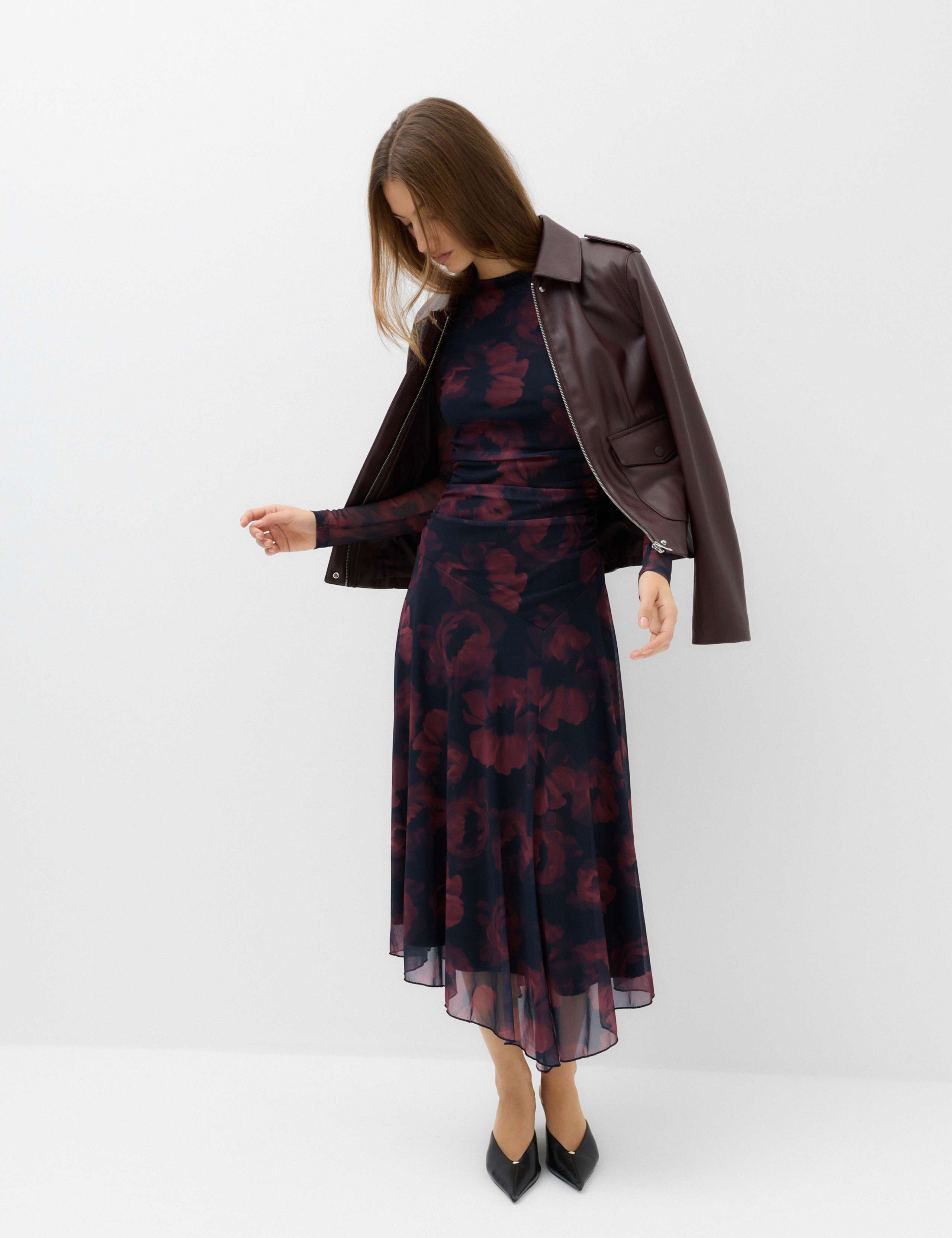 Mesh Floral Asymmetric Hem Midaxi Waisted Dress 5 of 7
