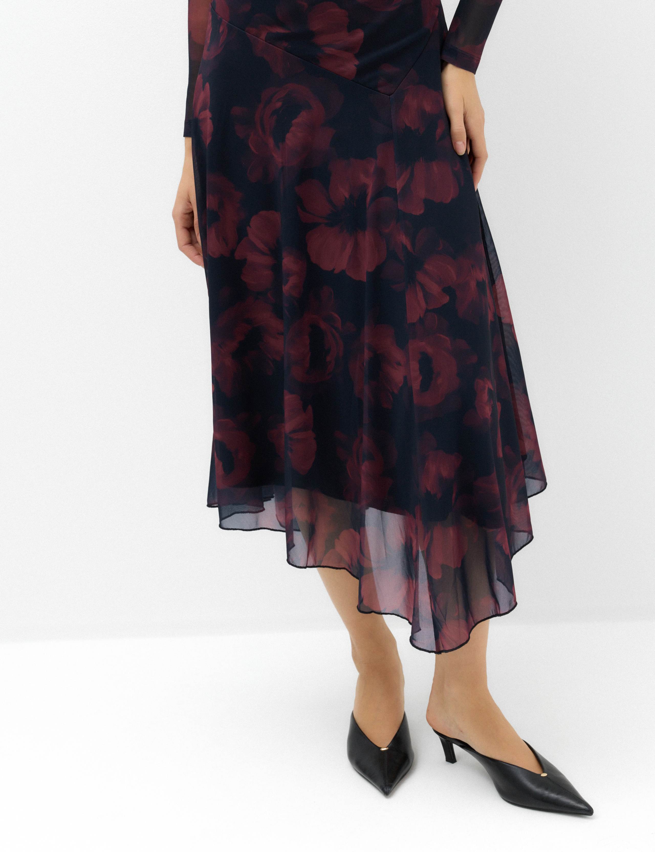 Mesh Floral Asymmetric Hem Midaxi Waisted Dress 6 of 7