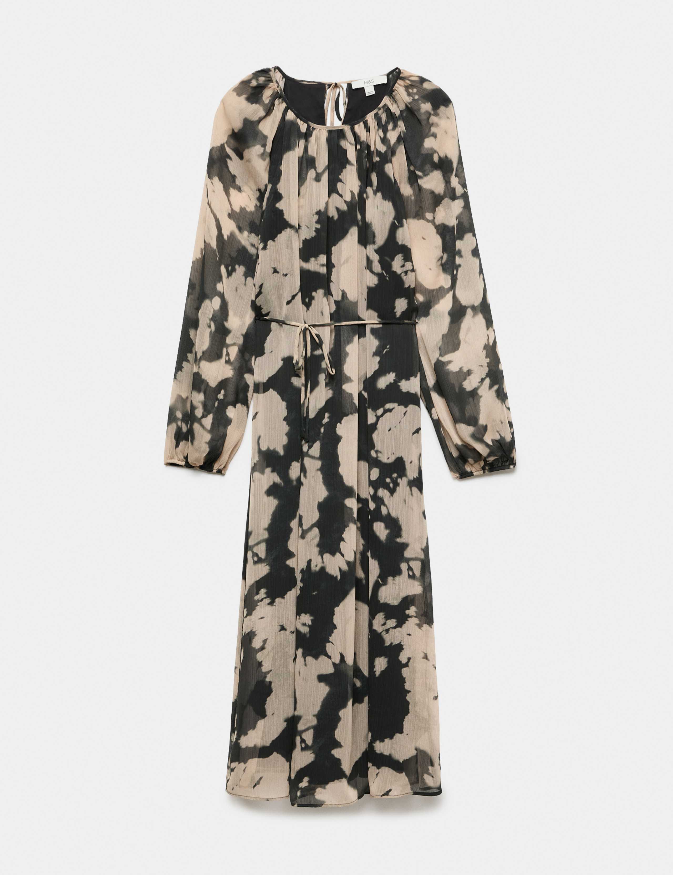 Chiffon Printed Tie Neck Midi Relaxed Dress 2 of 6