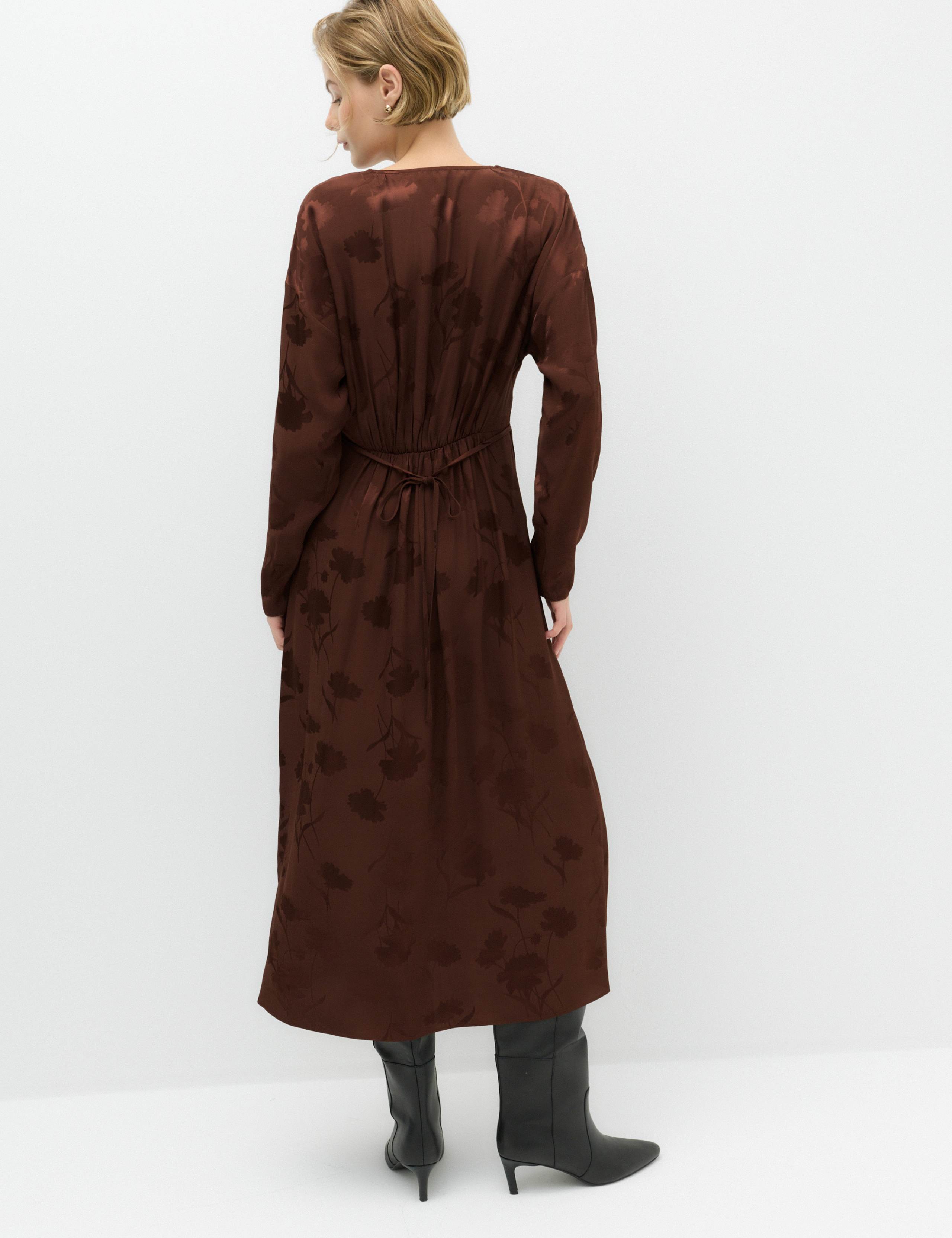 Satin Floral Jacquard V-Neck Midi Tea Dress 4 of 6