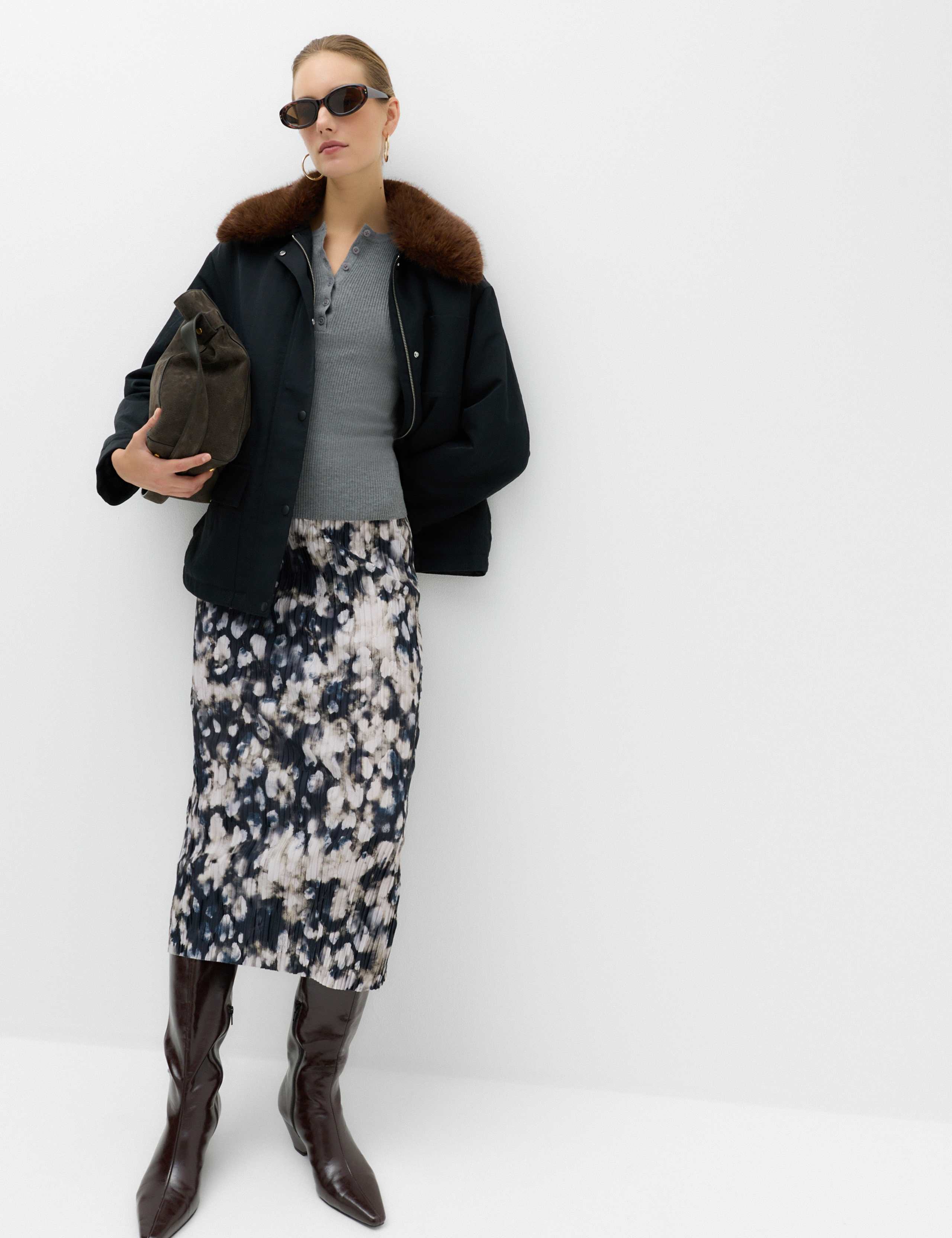 Printed Plisse Midi Column Skirt 1 of 5