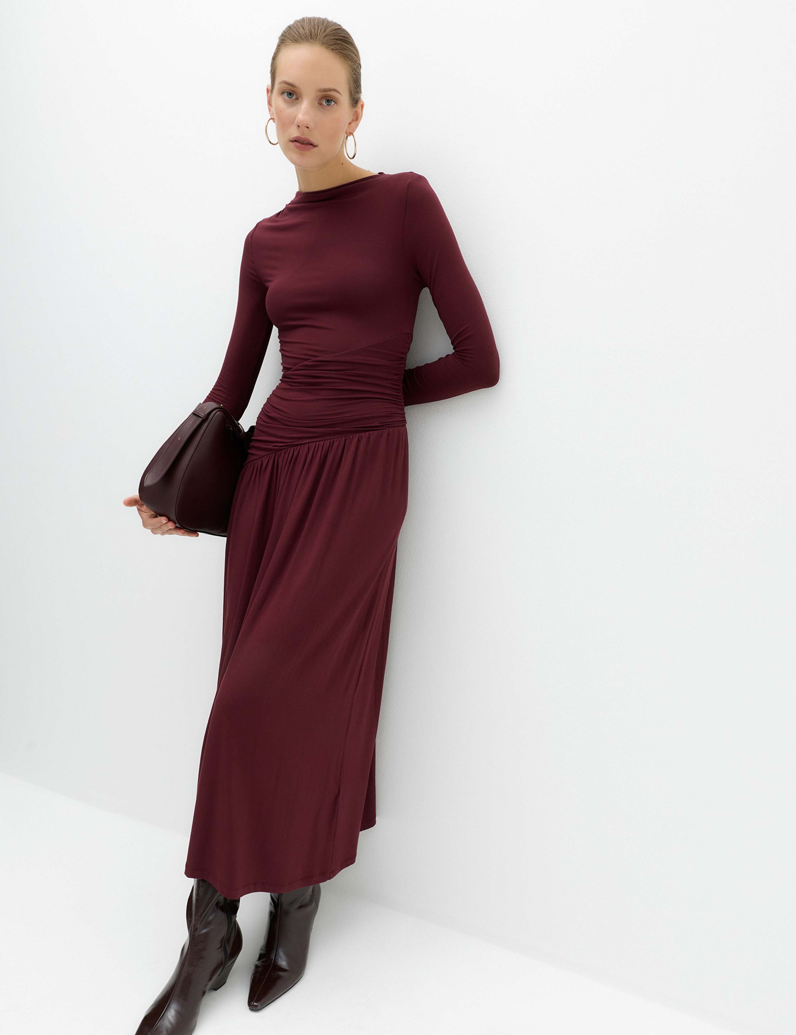 Jersey Draped Midi Waisted Dress 1 of 5