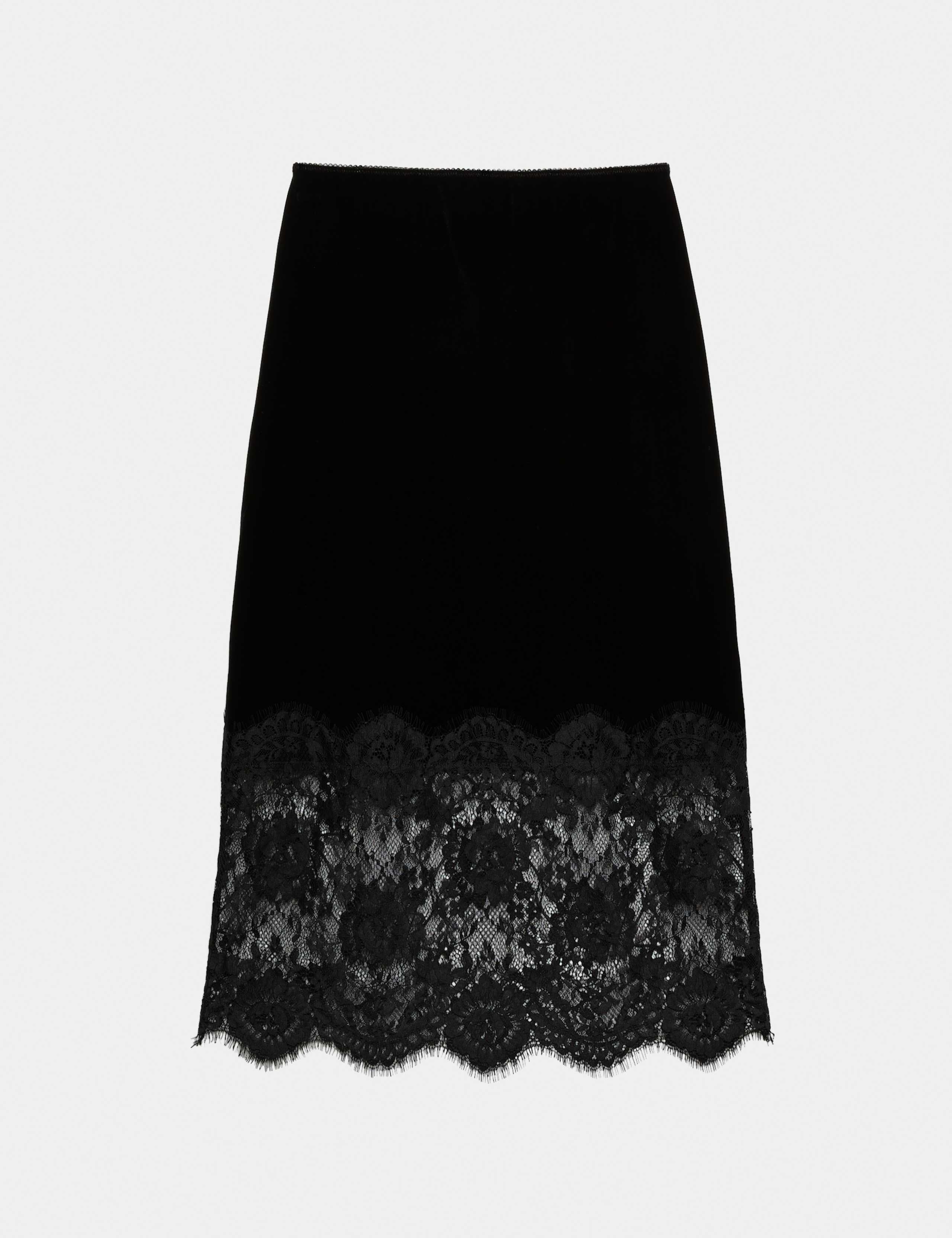 Velvet Lace Detail Midi A-Line Skirt 2 of 6