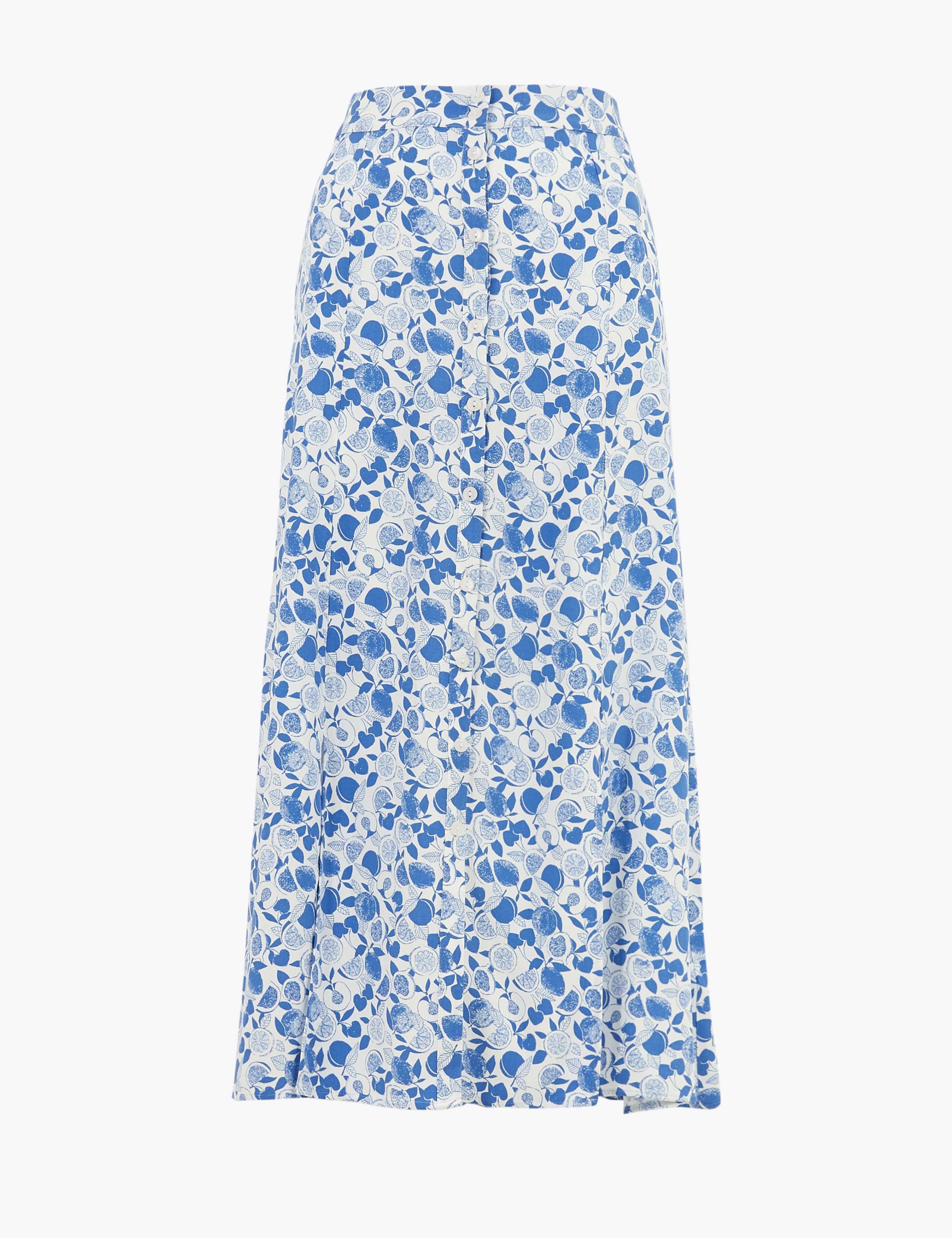 Fruit Print Button Front Midi A-Line Skirt 2 of 4