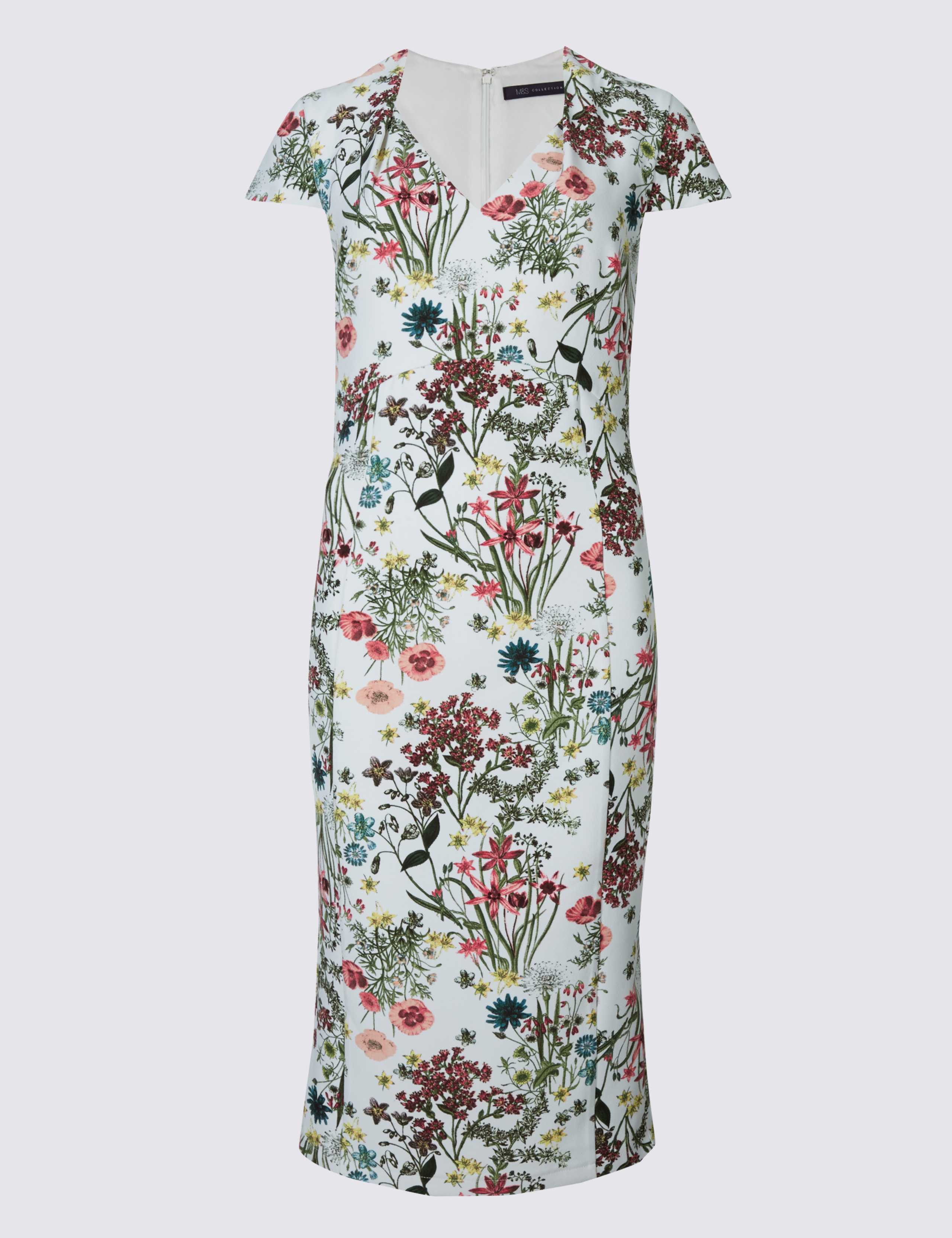 Floral Print Short Sleeve Bodycon Dress 1 of 2