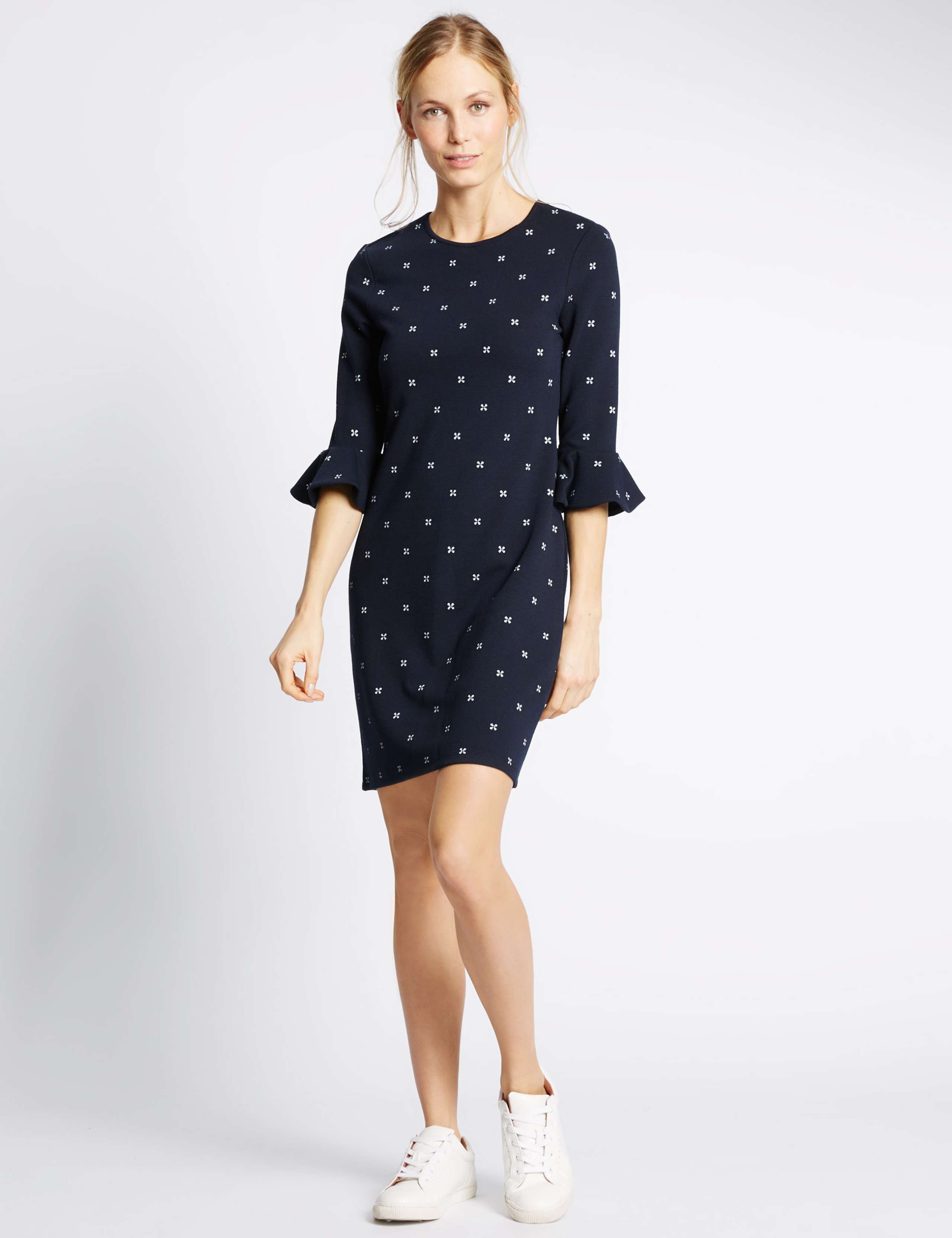 Frilled Cuff 3/4 Sleeve Swing Dress 1 of 4