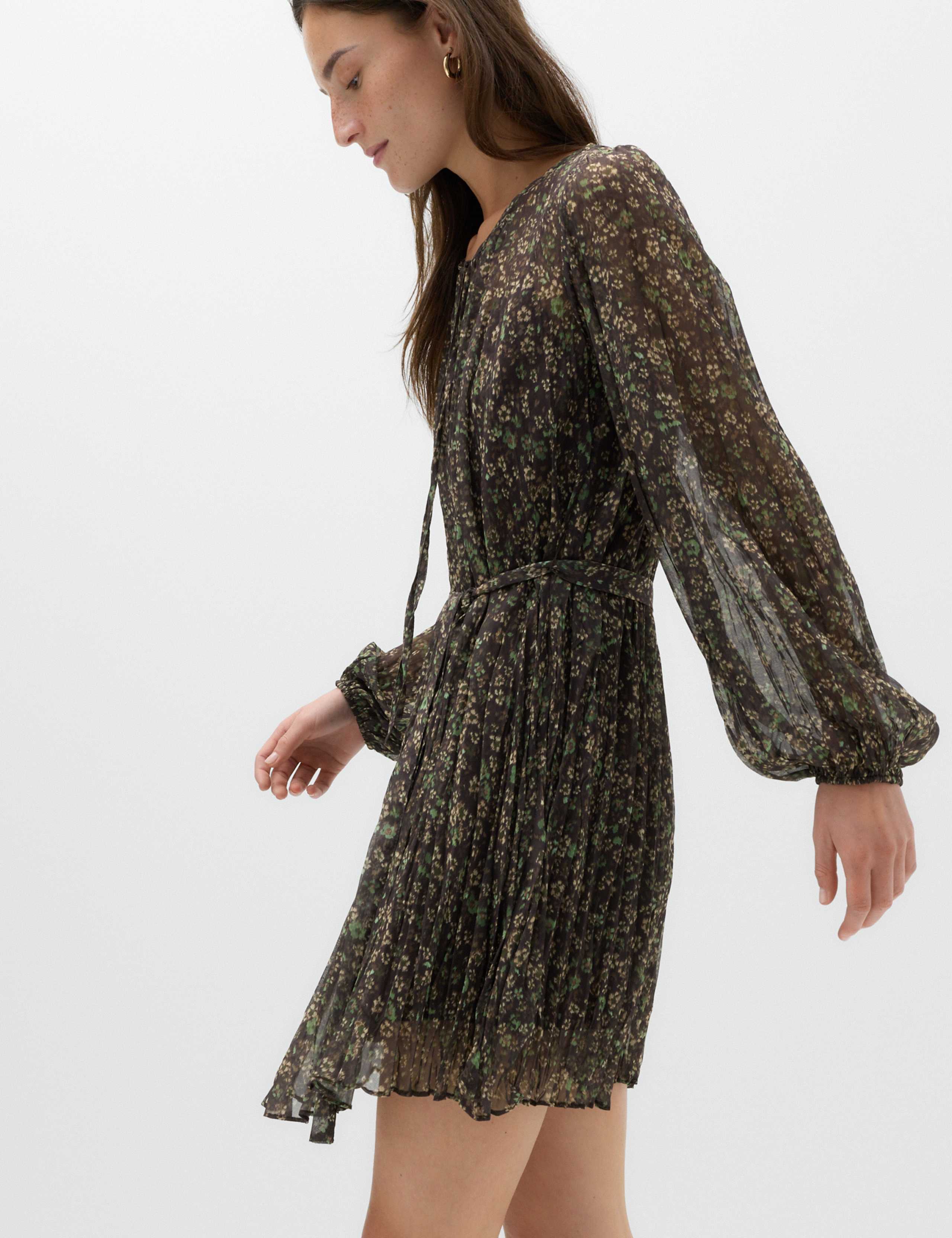Floral Tie Neck Mini Waisted Dress 1 of 6