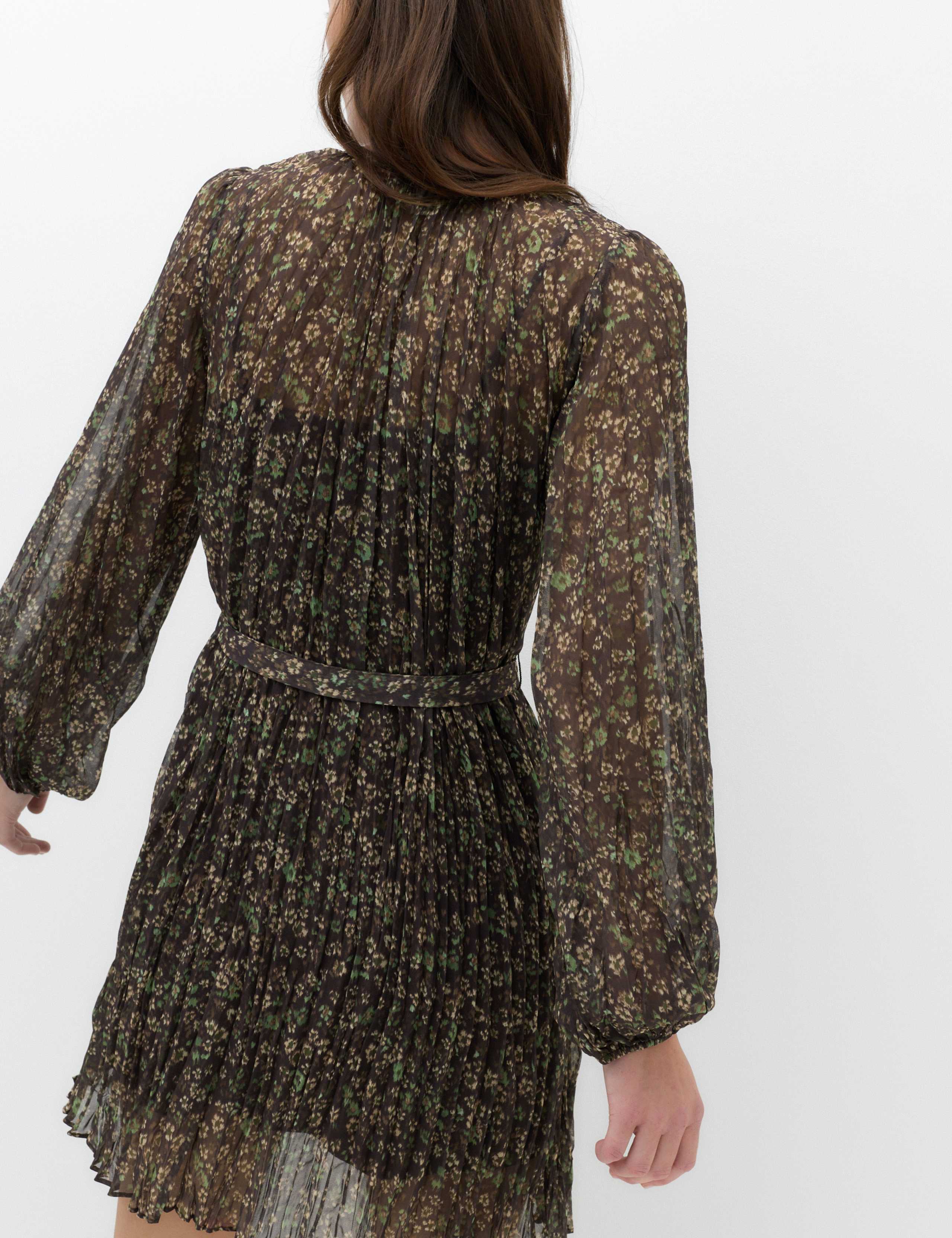Floral Tie Neck Mini Waisted Dress 4 of 6