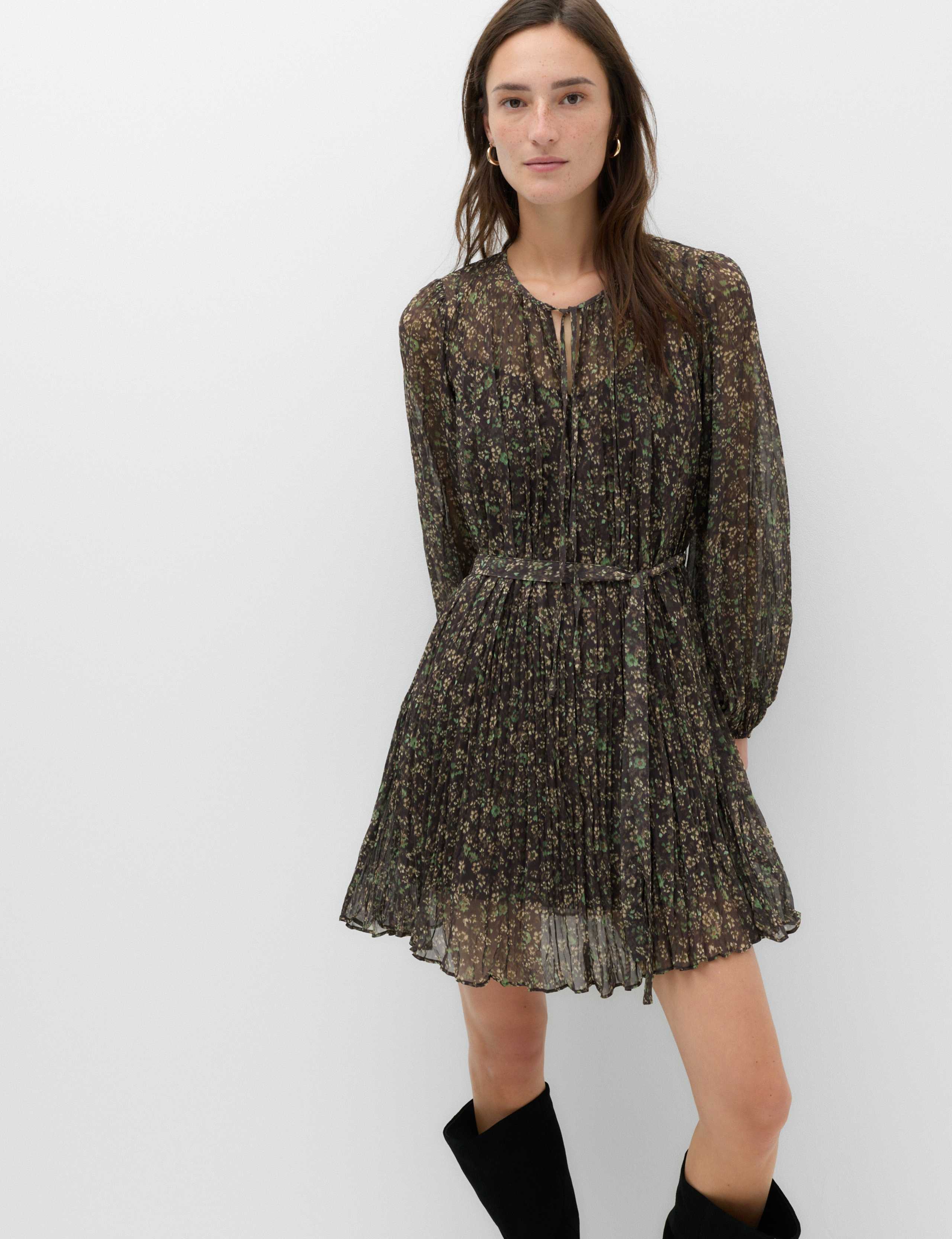 Floral Tie Neck Mini Waisted Dress 5 of 6