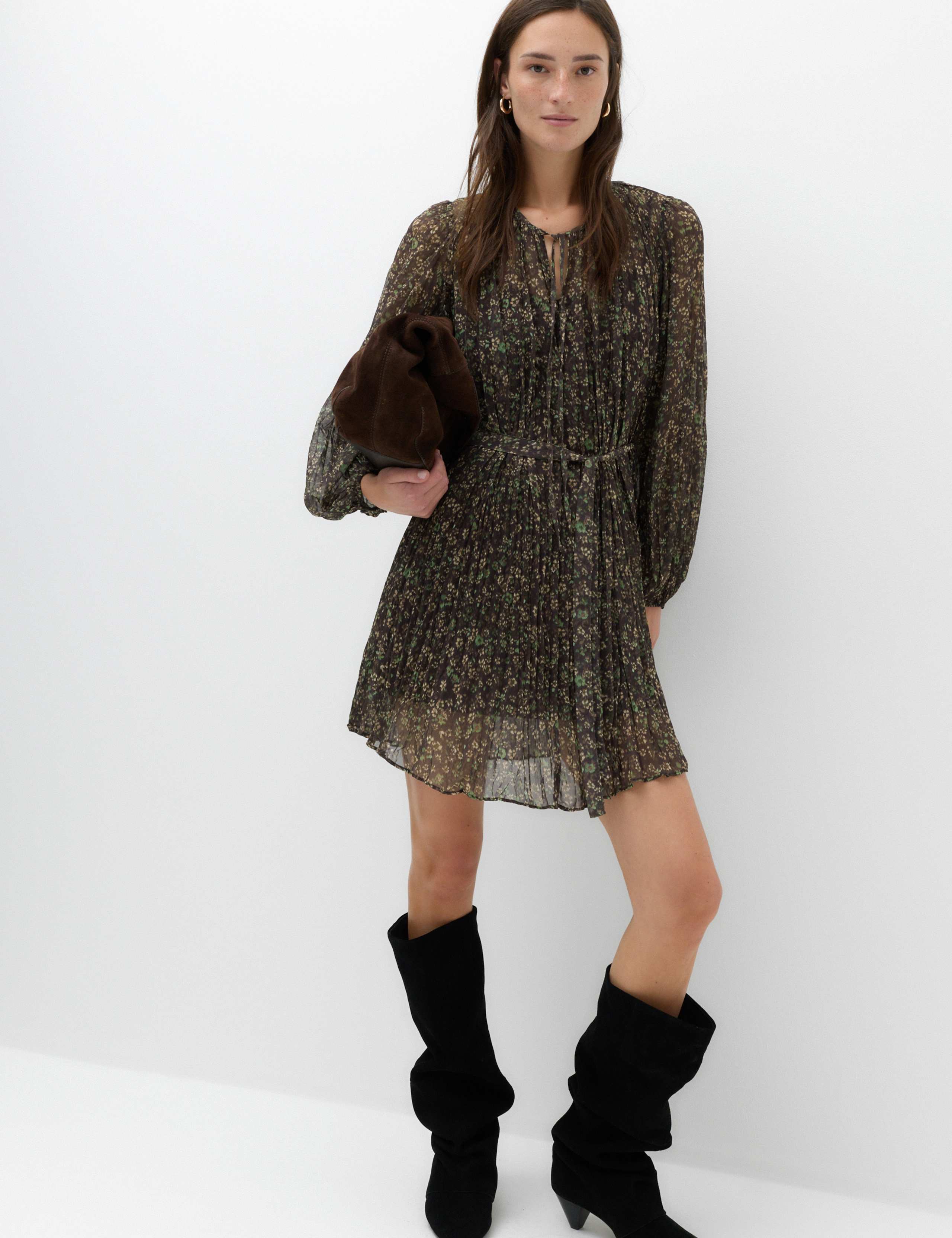 Floral Tie Neck Mini Waisted Dress 6 of 6