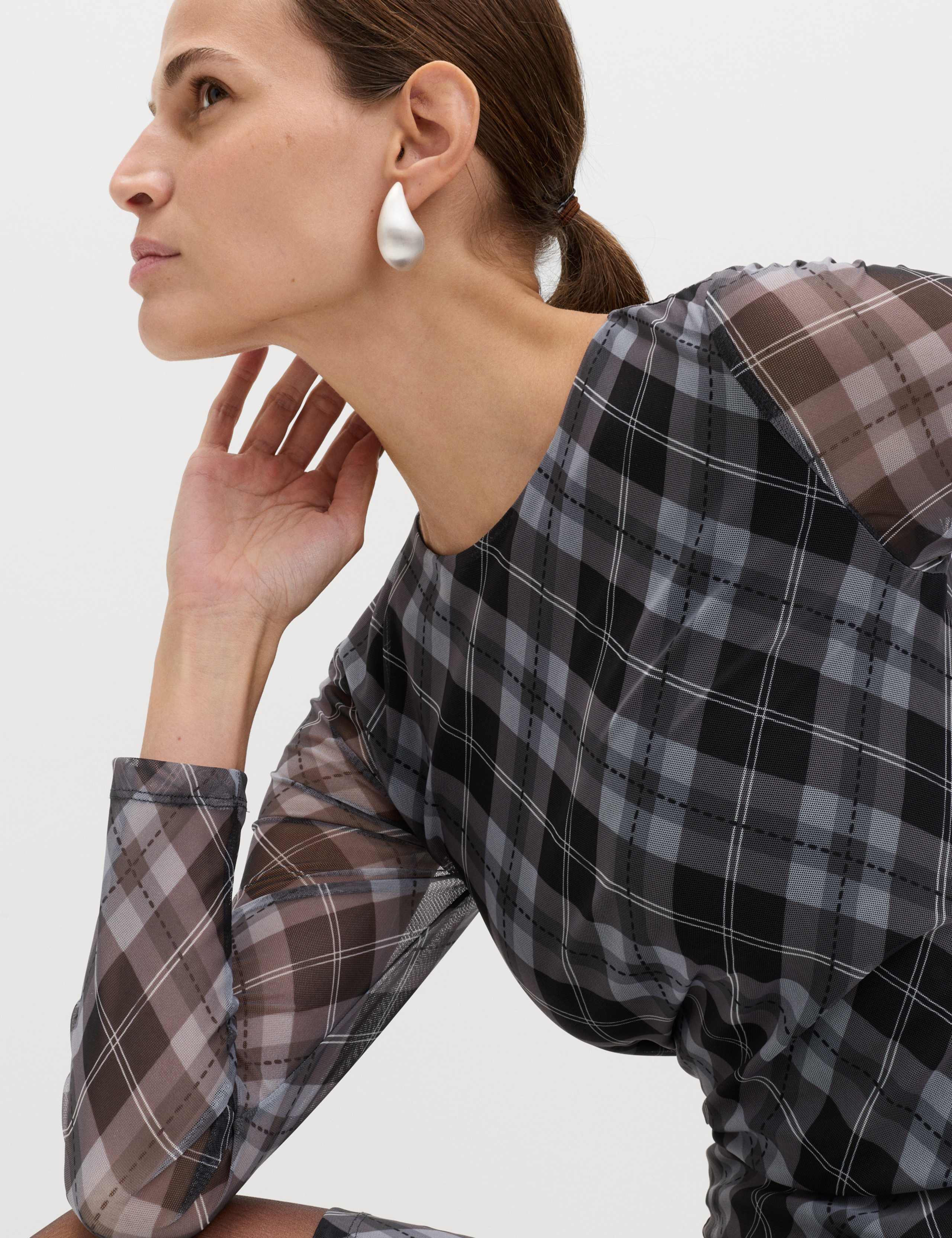 Mesh Checked Mini Skater Dress 3 of 7