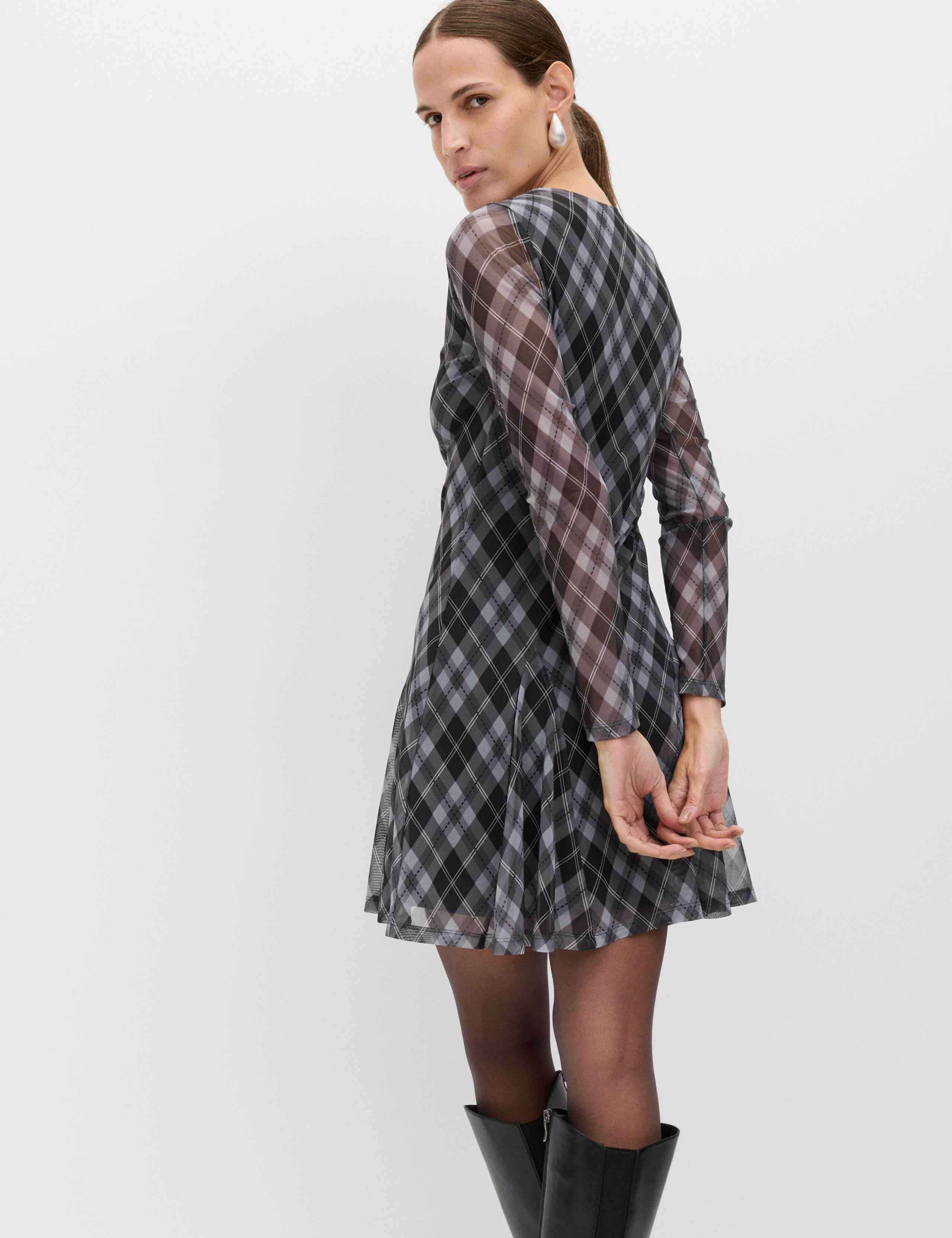 Mesh Checked Mini Skater Dress 4 of 7