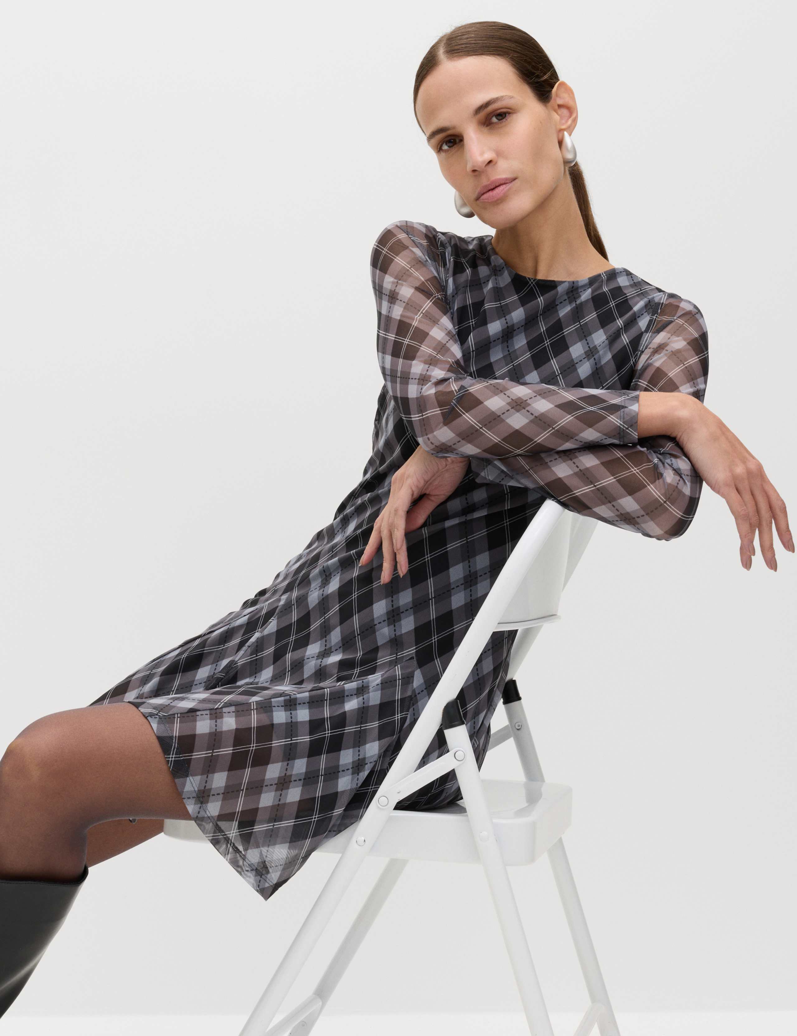 Mesh Checked Mini Skater Dress 5 of 7