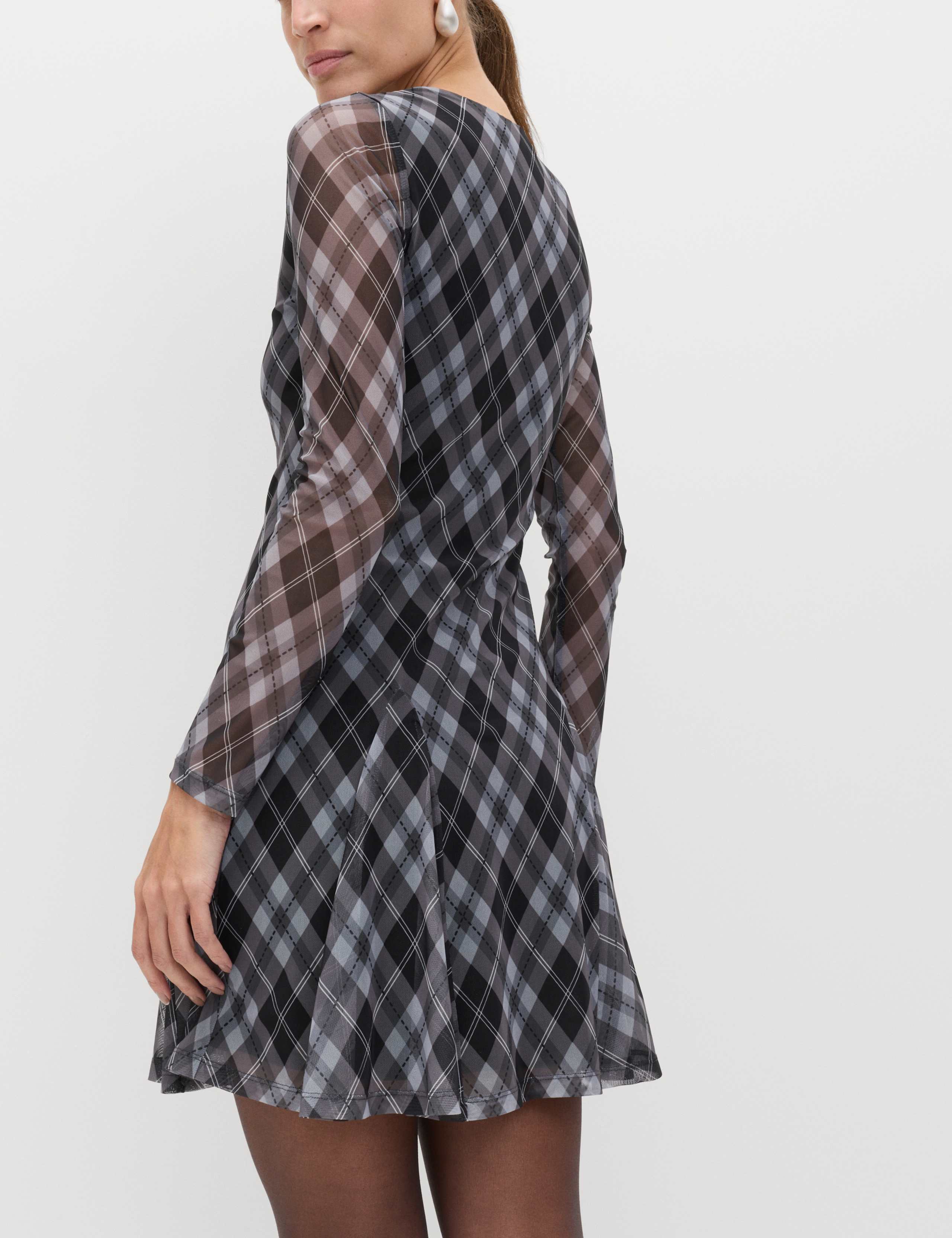 Mesh Checked Mini Skater Dress 7 of 7