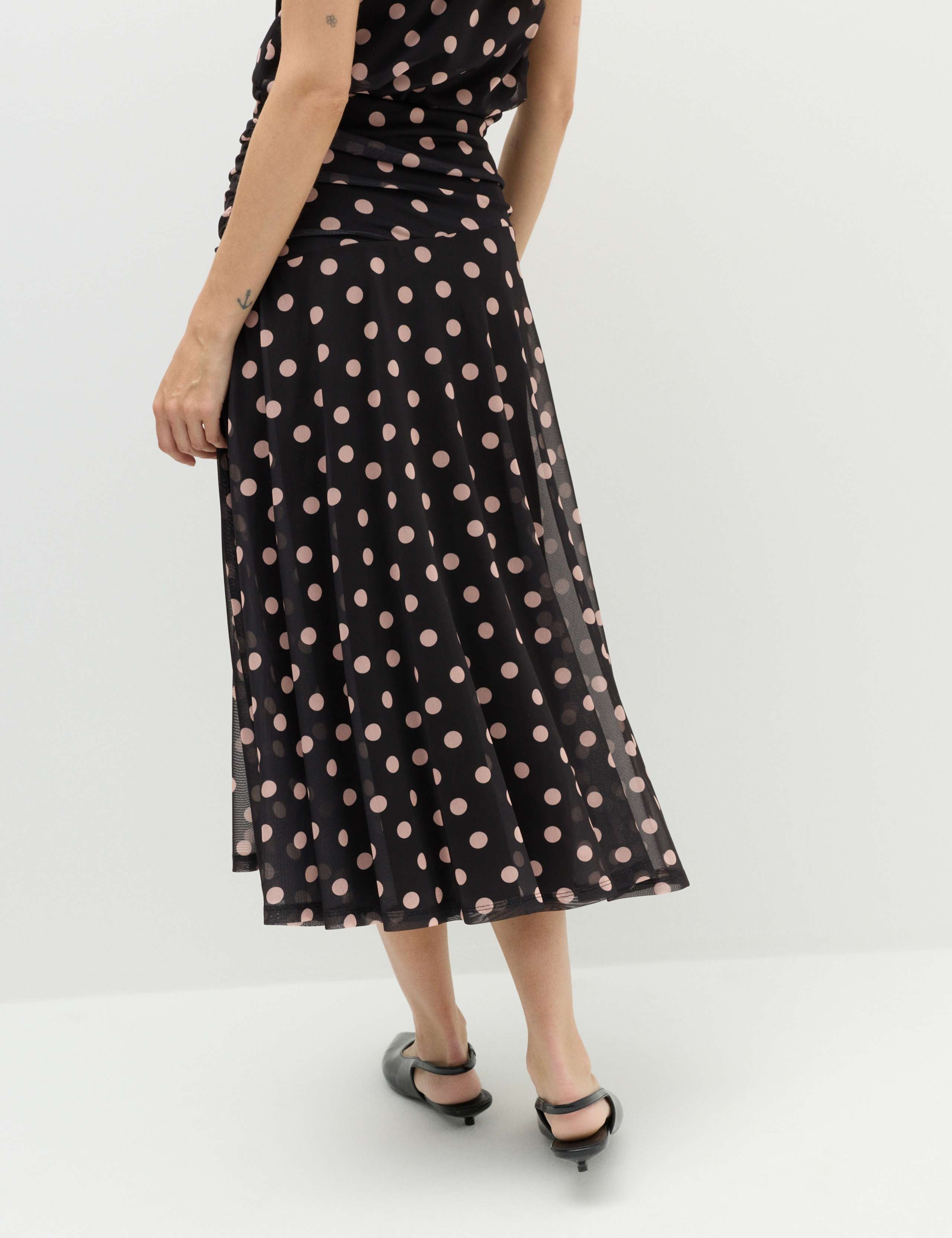 Mesh Polka Dot Midi A-Line Skirt 6 of 6