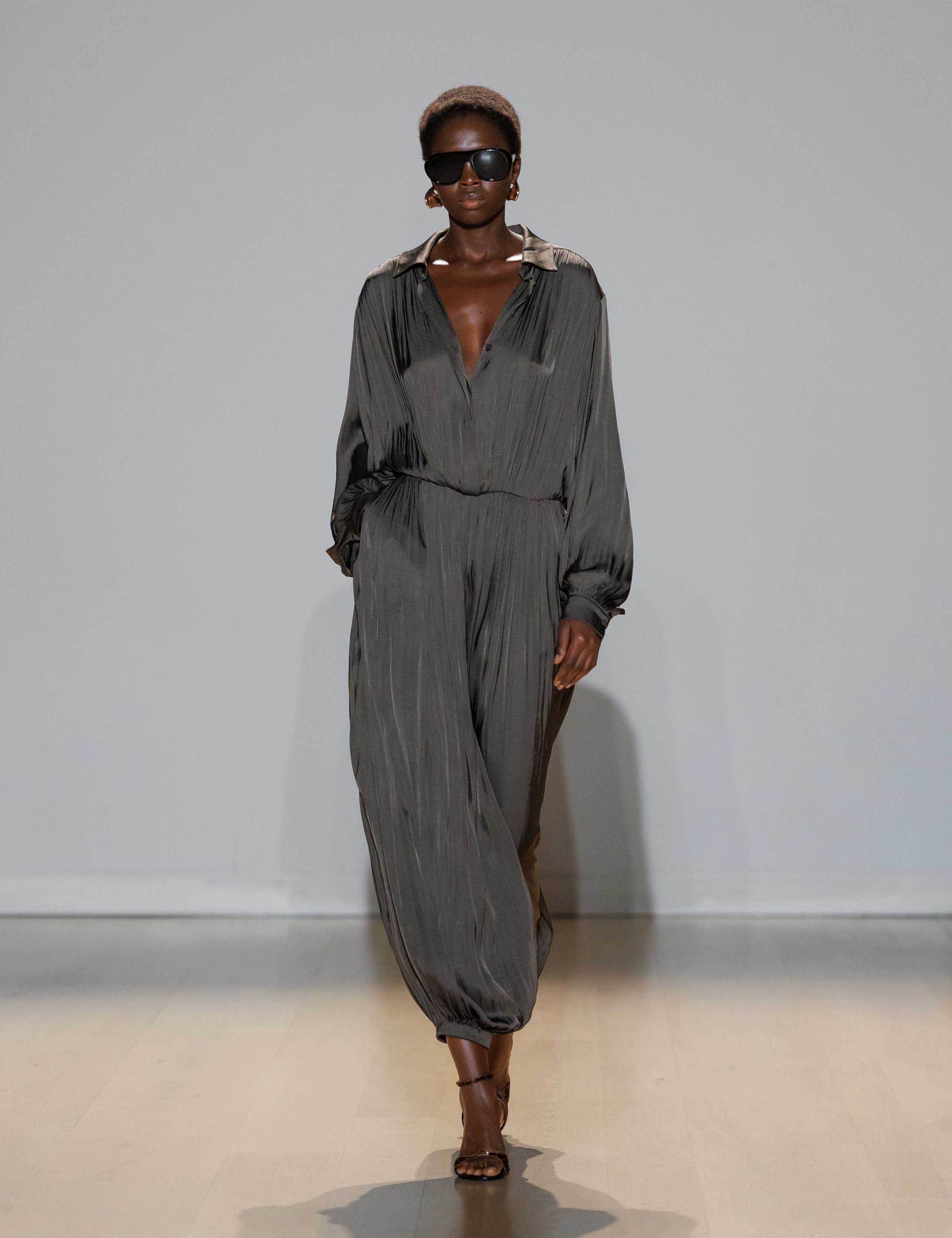 Satin V Neck Jumpsuit 1 of 8