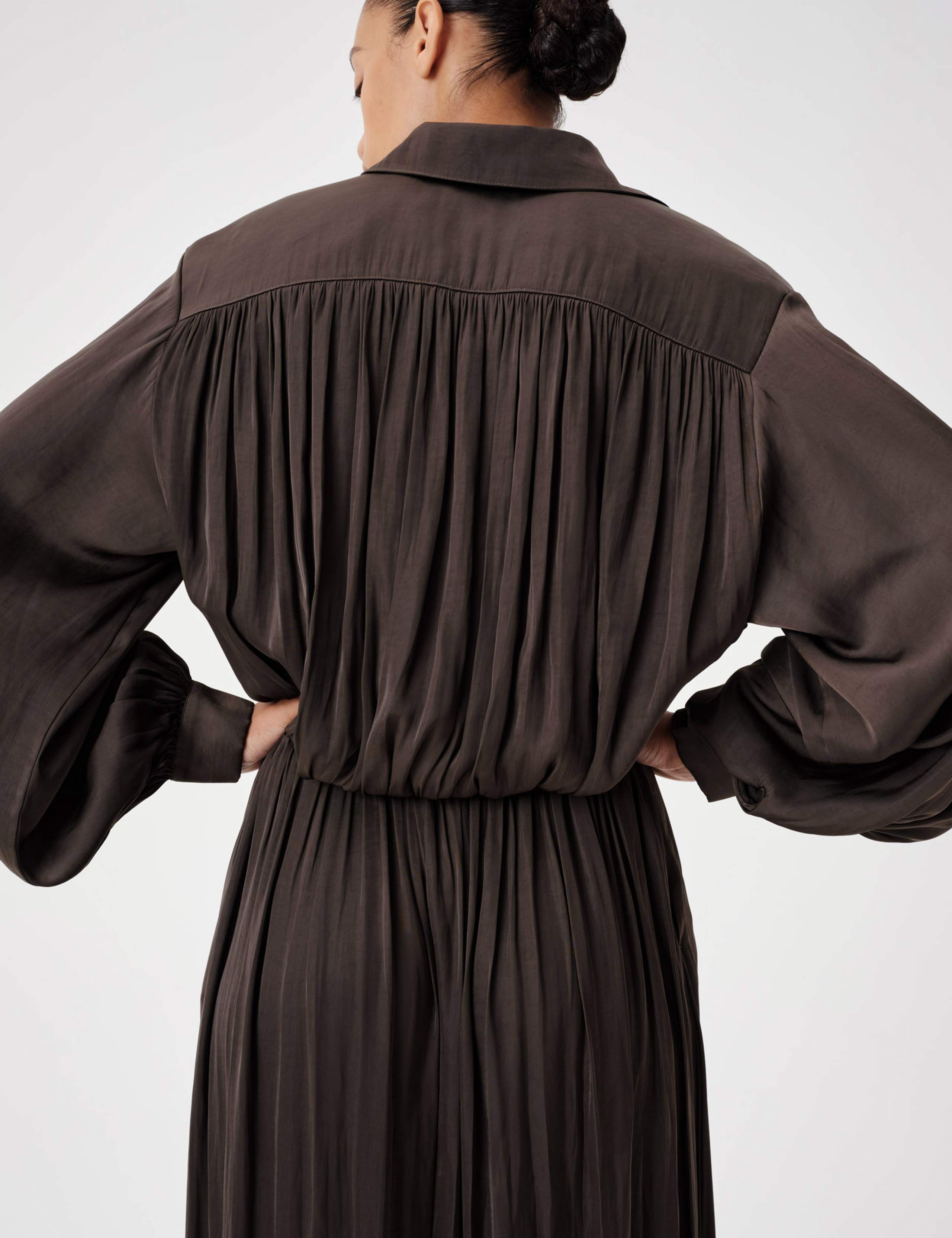 Satin Pleated Long Sleeve Waisted Jumpsuit 4 of 7