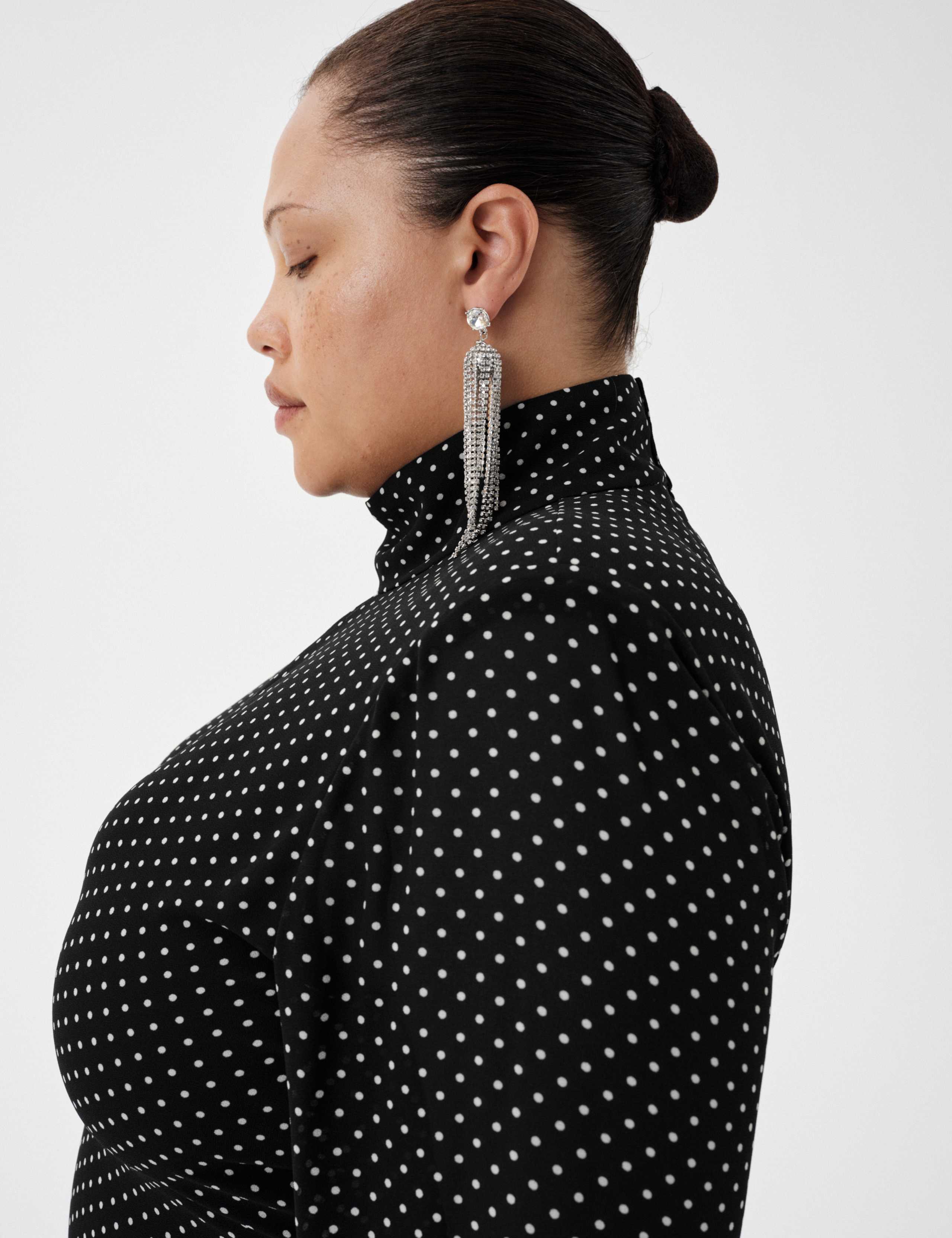 Polka Dot Funnel Neck Midi Shift Dress 5 of 6