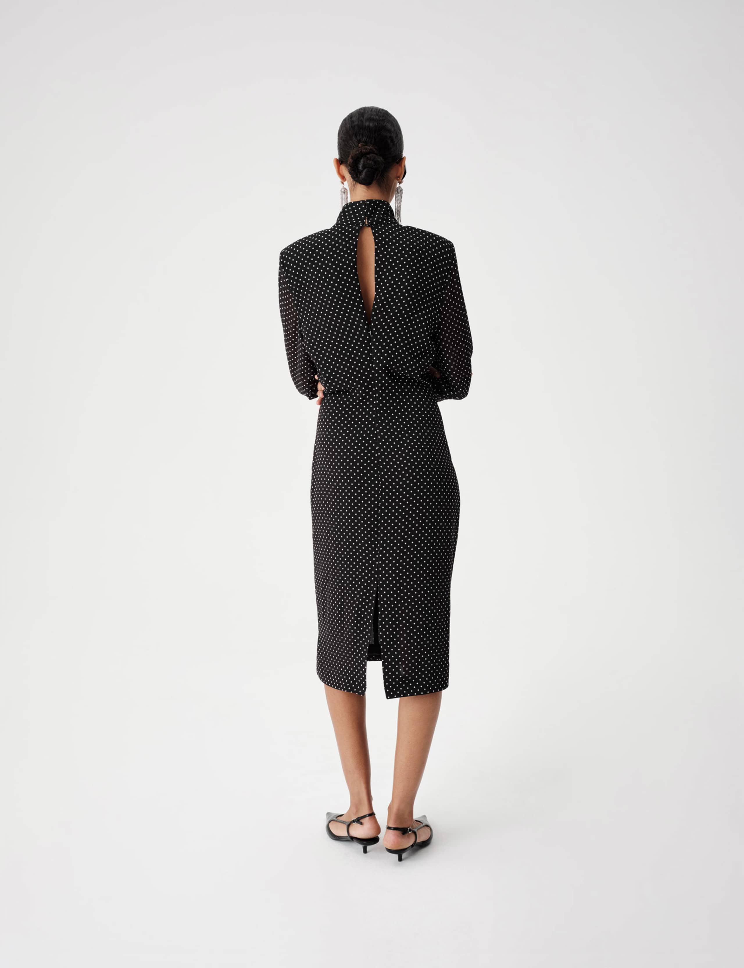 Polka Dot Funnel Neck Midi Shift Dress 8 of 9