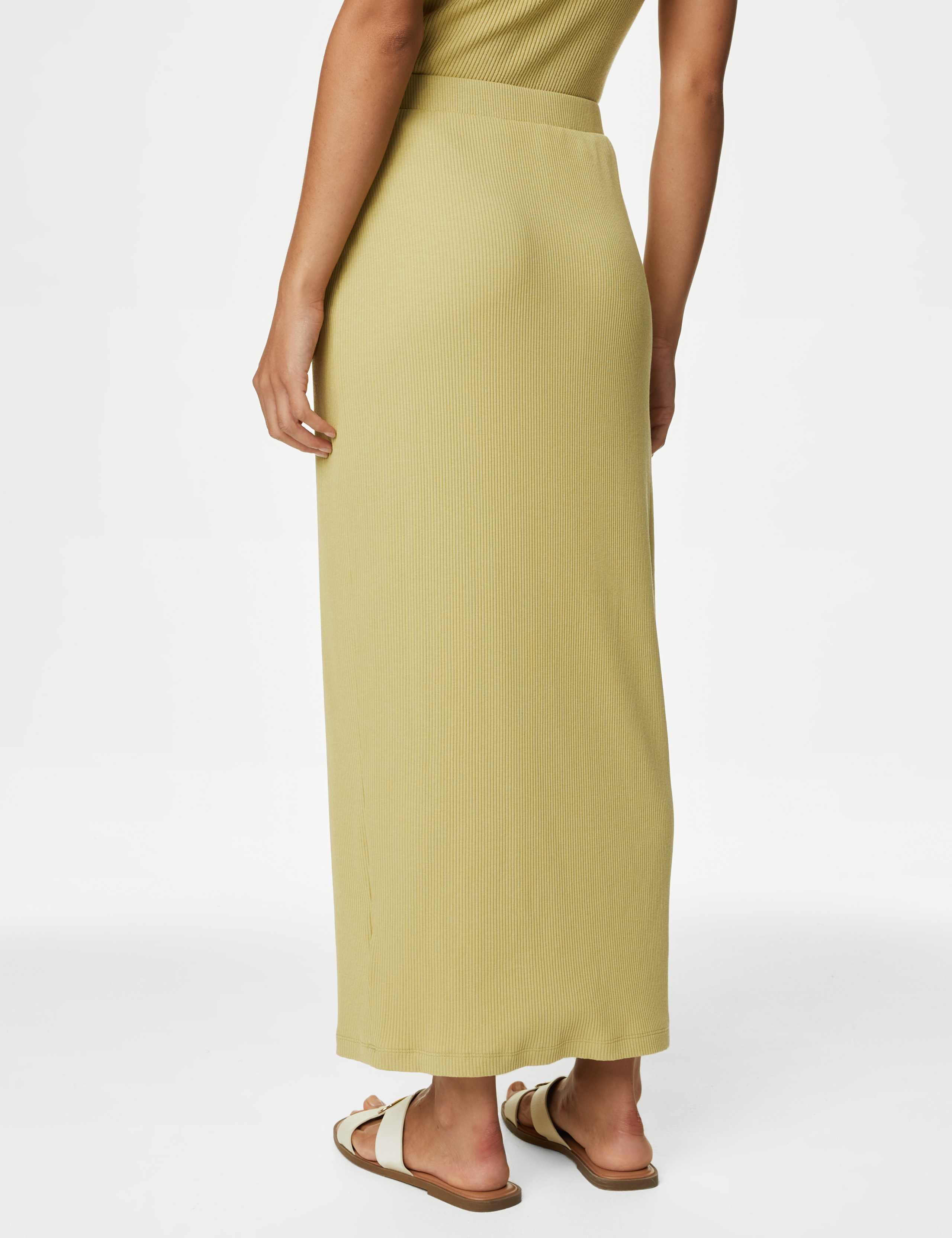 Cotton Blend Ribbed Midi Column Skirt 5 of 5