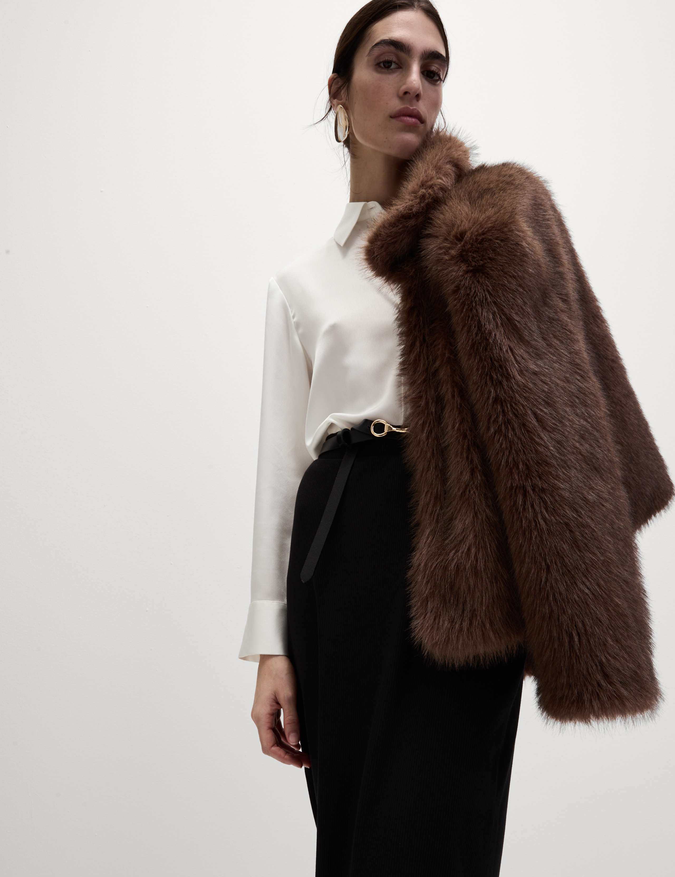 Cotton Blend Ribbed Midi Column Skirt 2 of 5