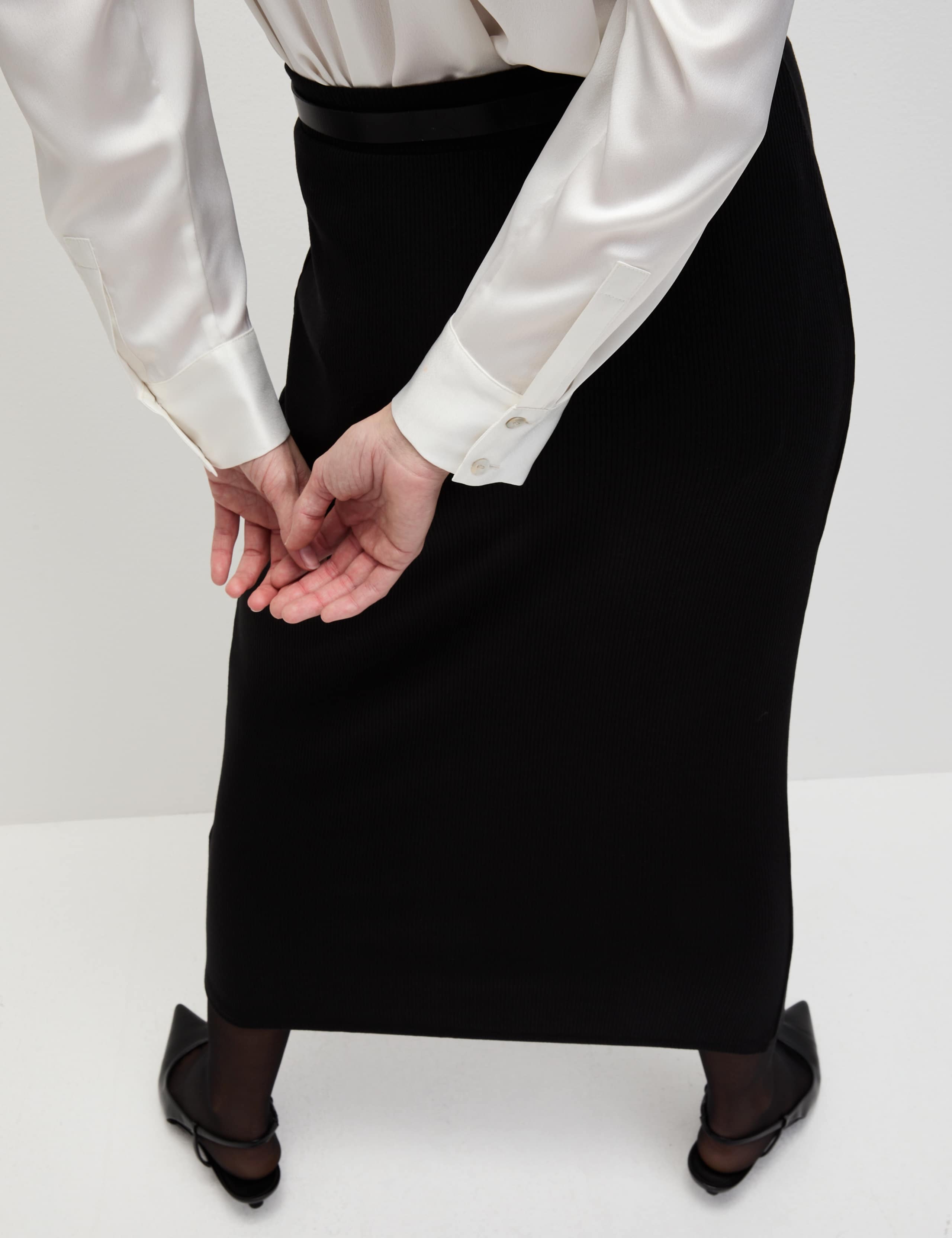 Cotton Blend Ribbed Midi Column Skirt 5 of 5