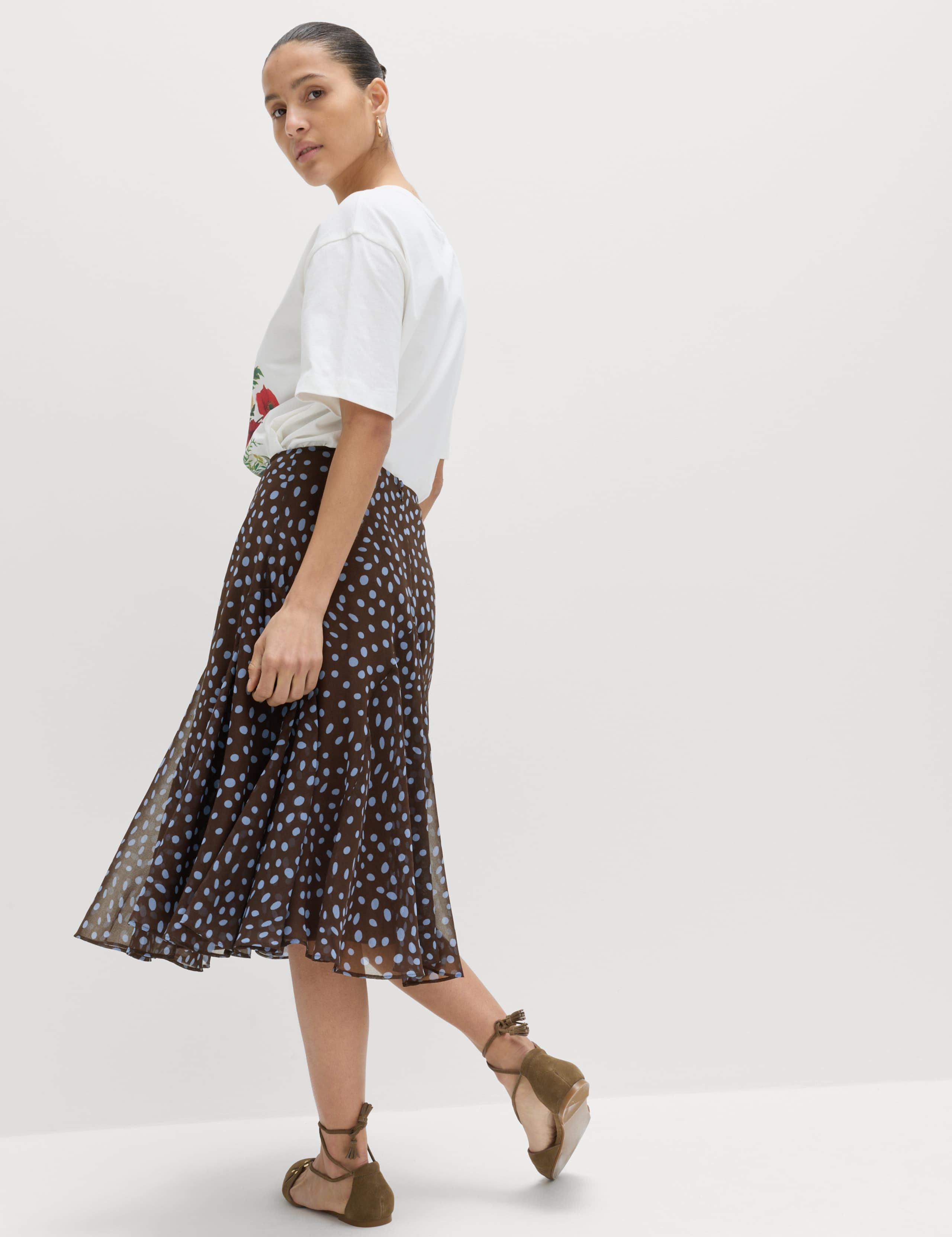 Polka Dot Drop Waist Midi Skater Skirt 4 of 5
