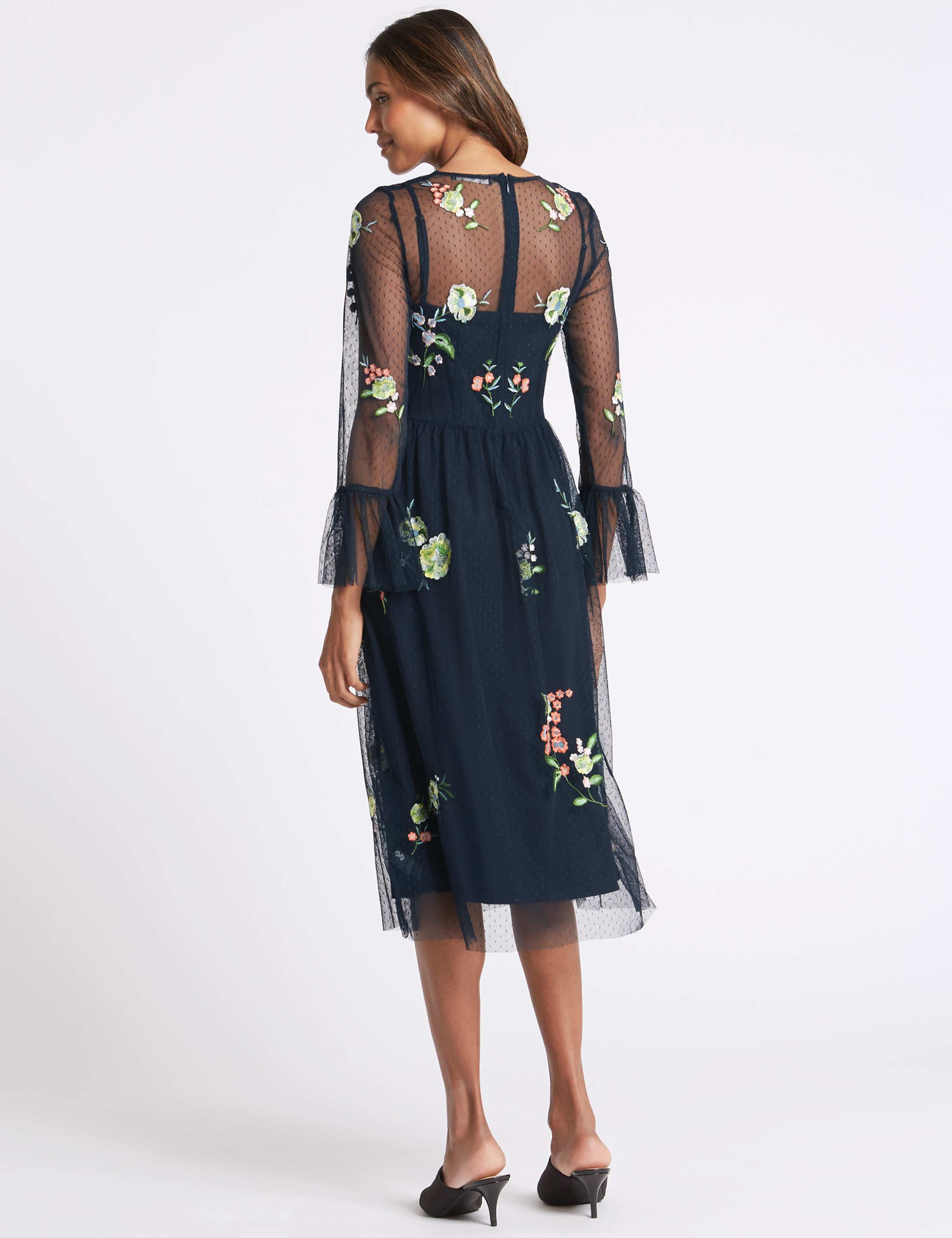 Embroidered Mesh Long Sleeve Midi Dress 5 of 5