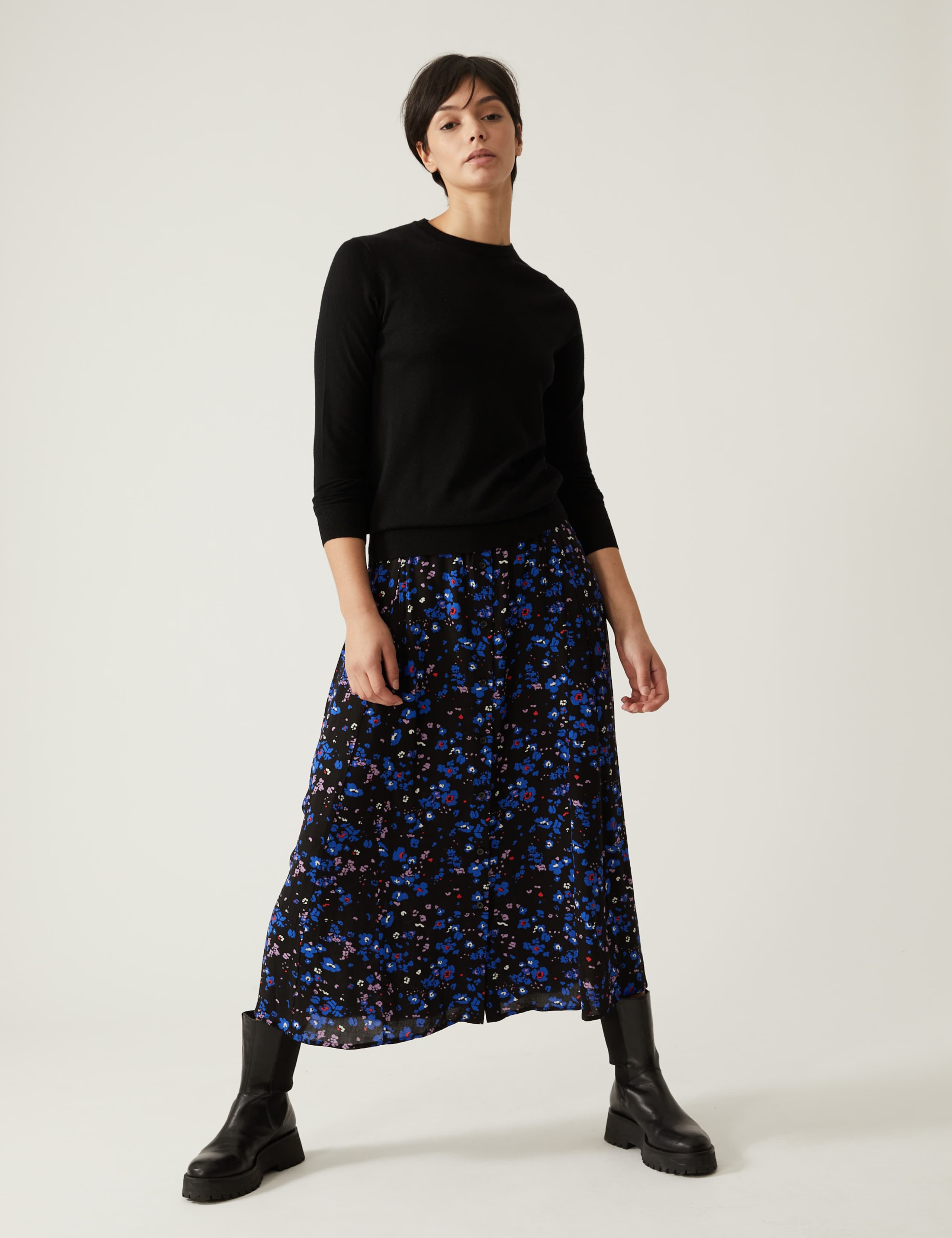 Printed Button Front Midaxi A-Line Skirt 1 of 5