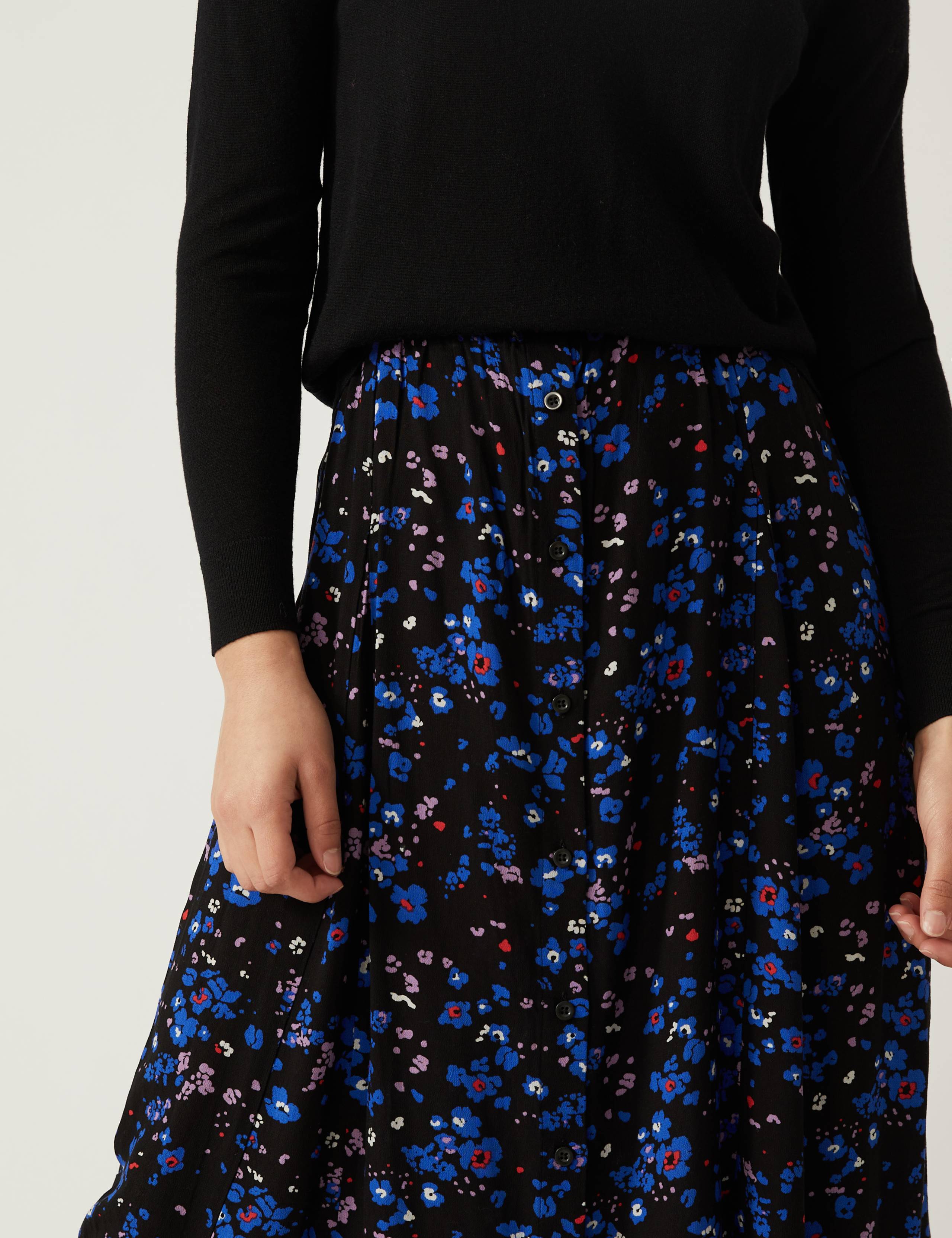 Printed Button Front Midaxi A-Line Skirt 3 of 5