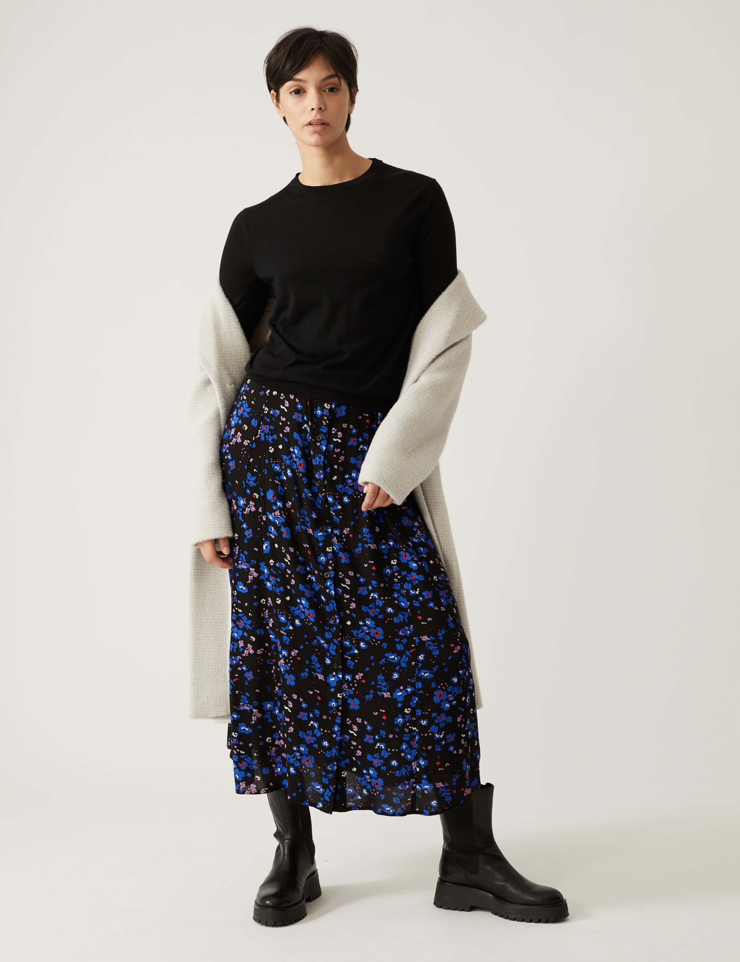 Printed Button Front Midaxi A-Line Skirt 5 of 5