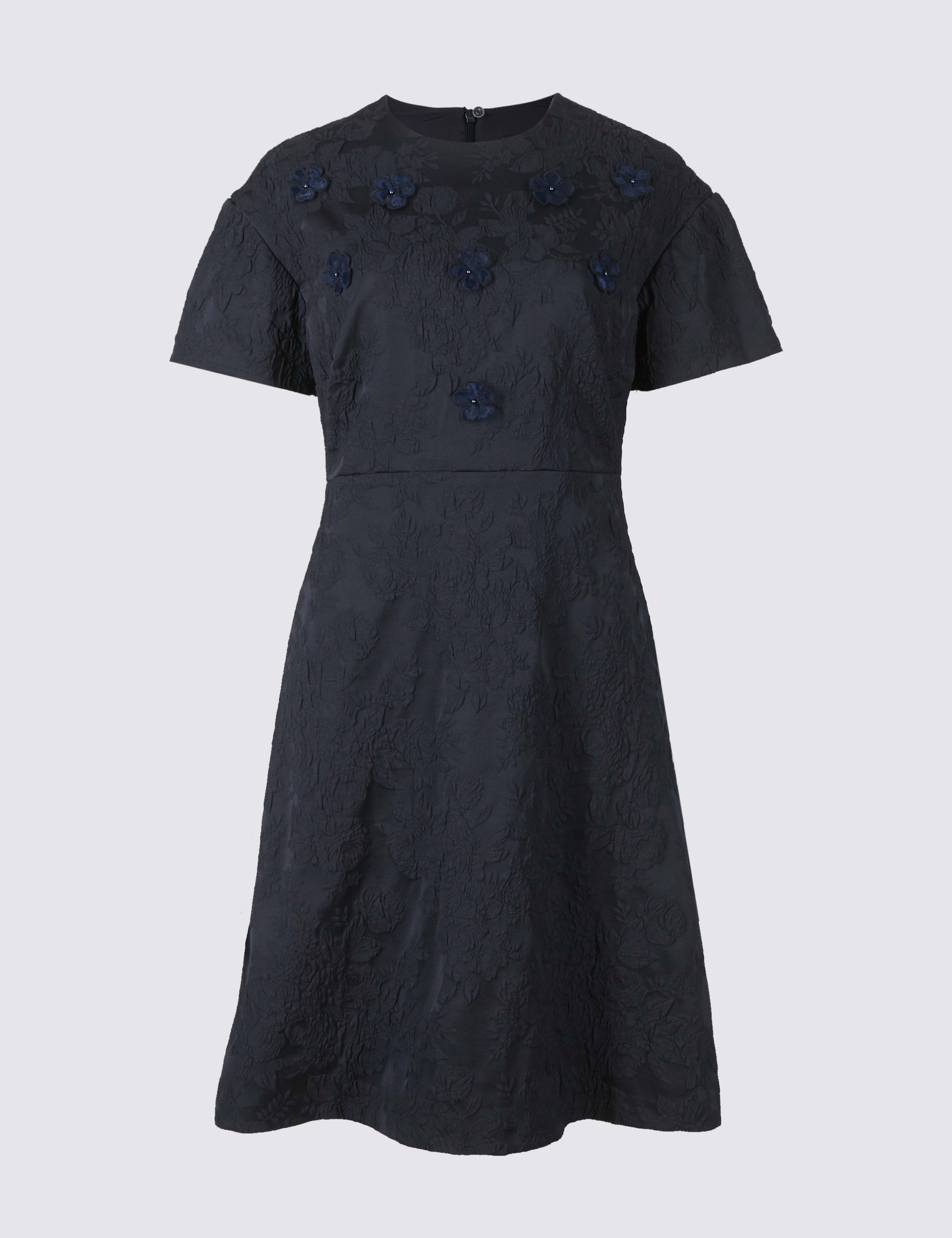 Embossed Jacquard Short Sleeve Shift Dress 2 of 7