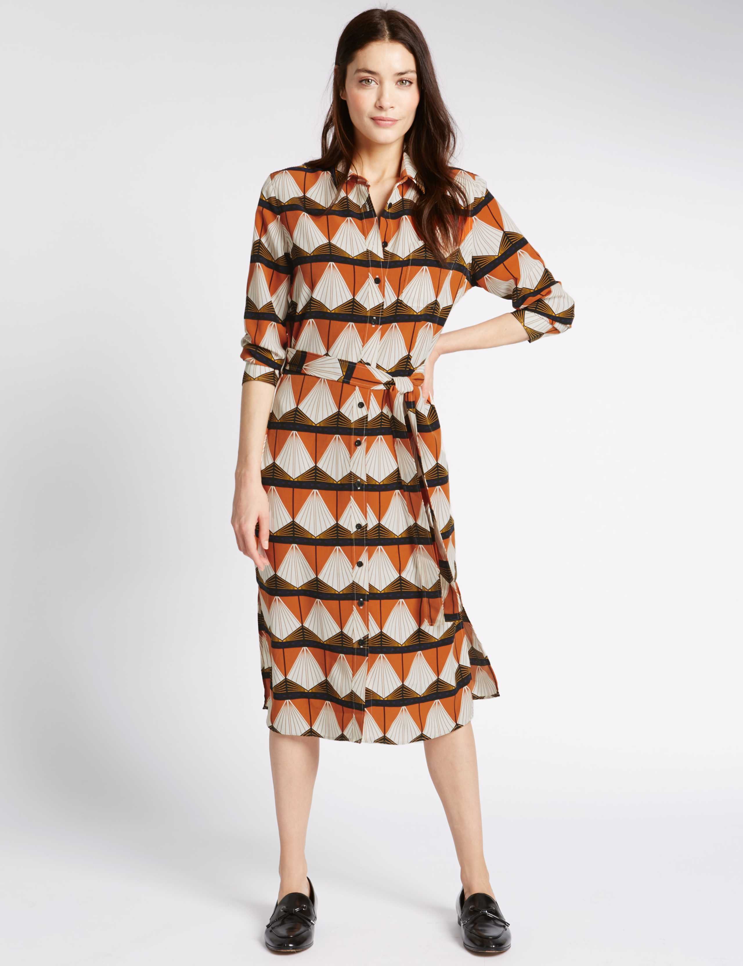Geometric Print Shirt Dress with Belt 1 of 4