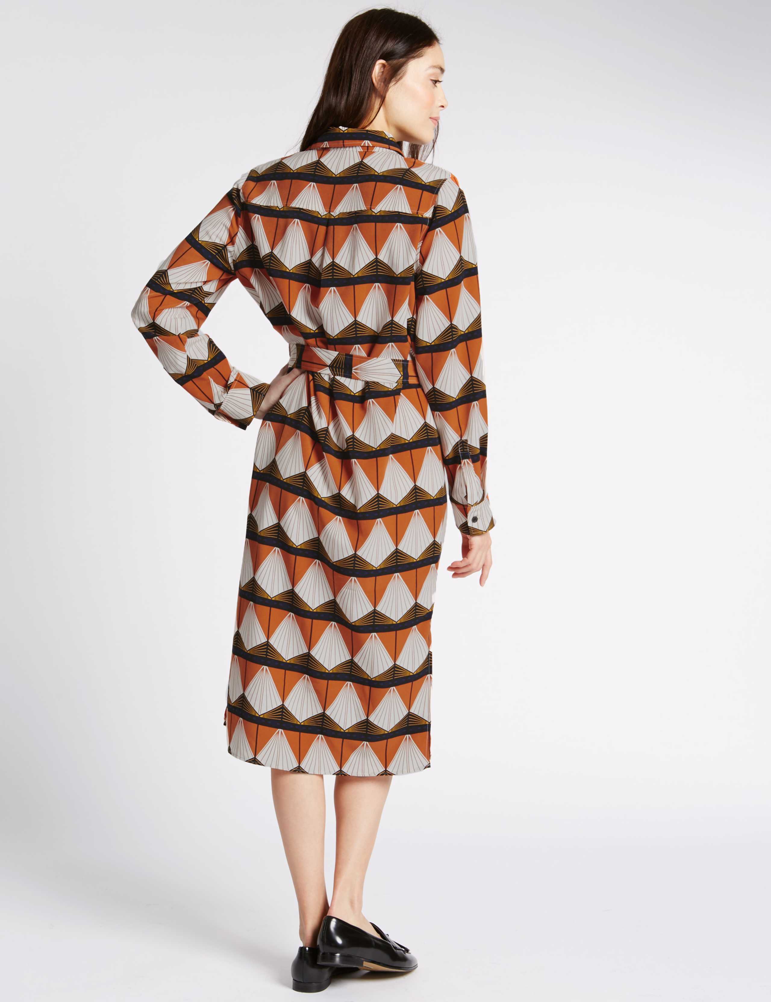 Geometric Print Shirt Dress with Belt 3 of 4