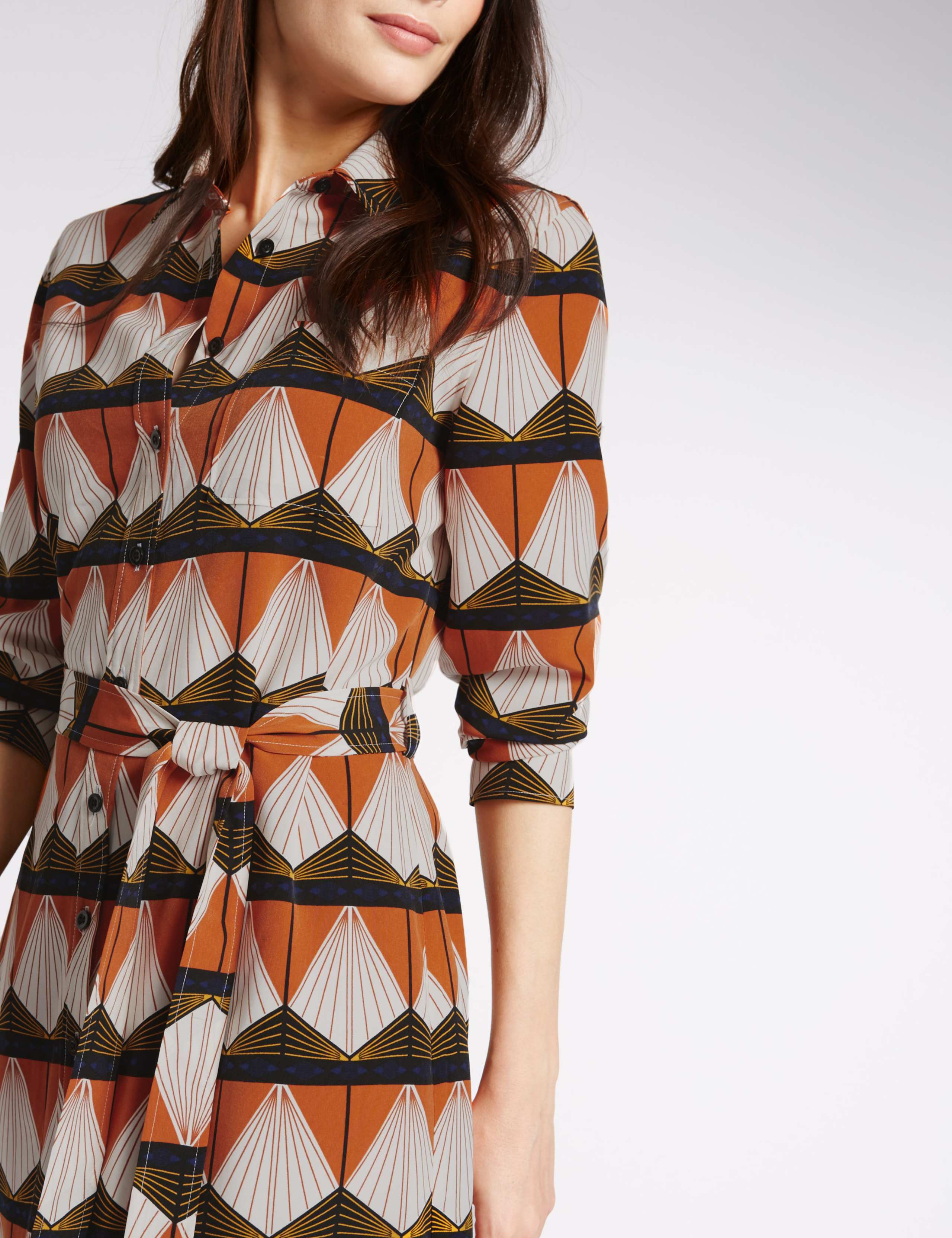 Geometric Print Shirt Dress with Belt 4 of 4