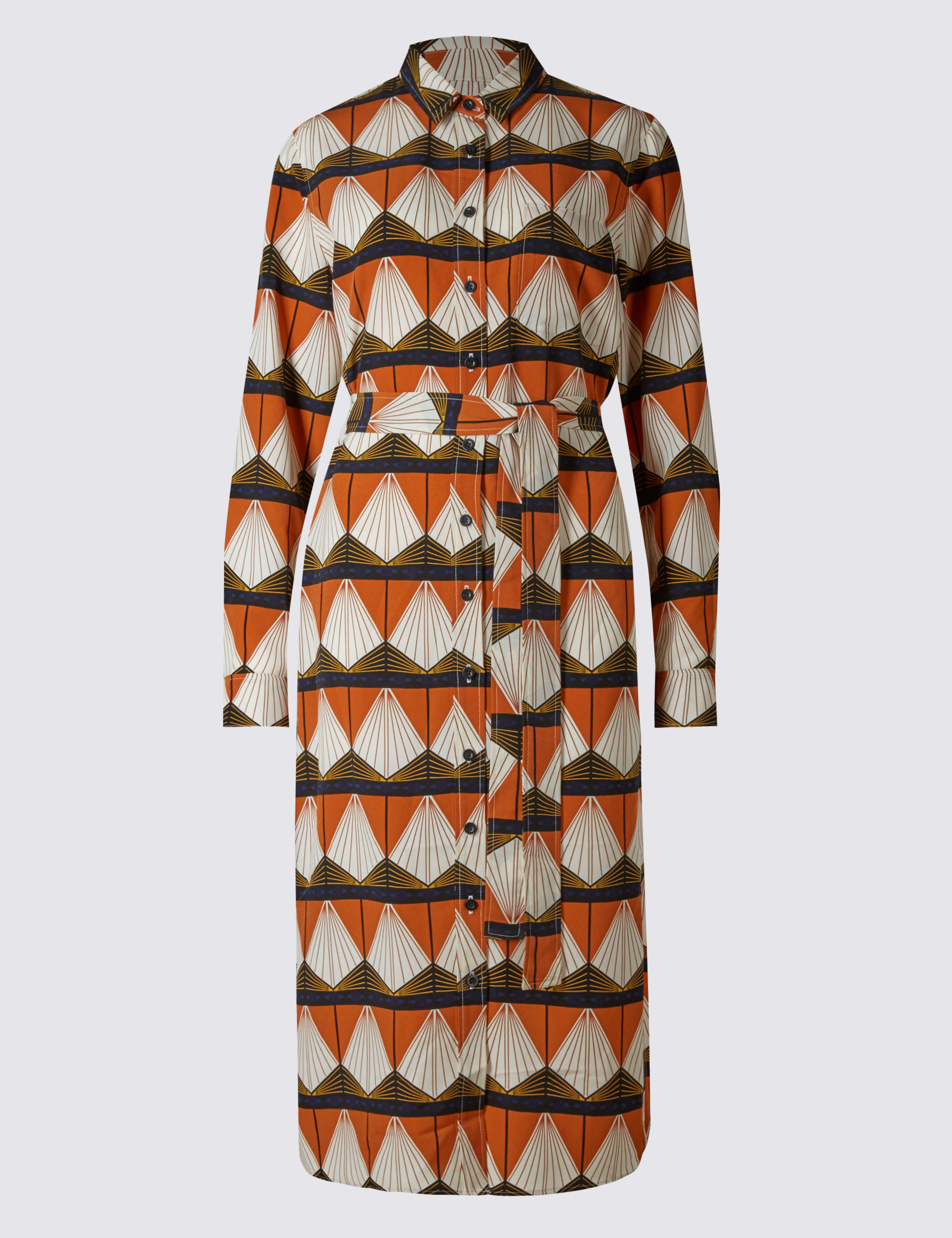 Geometric Print Shirt Dress with Belt 2 of 4